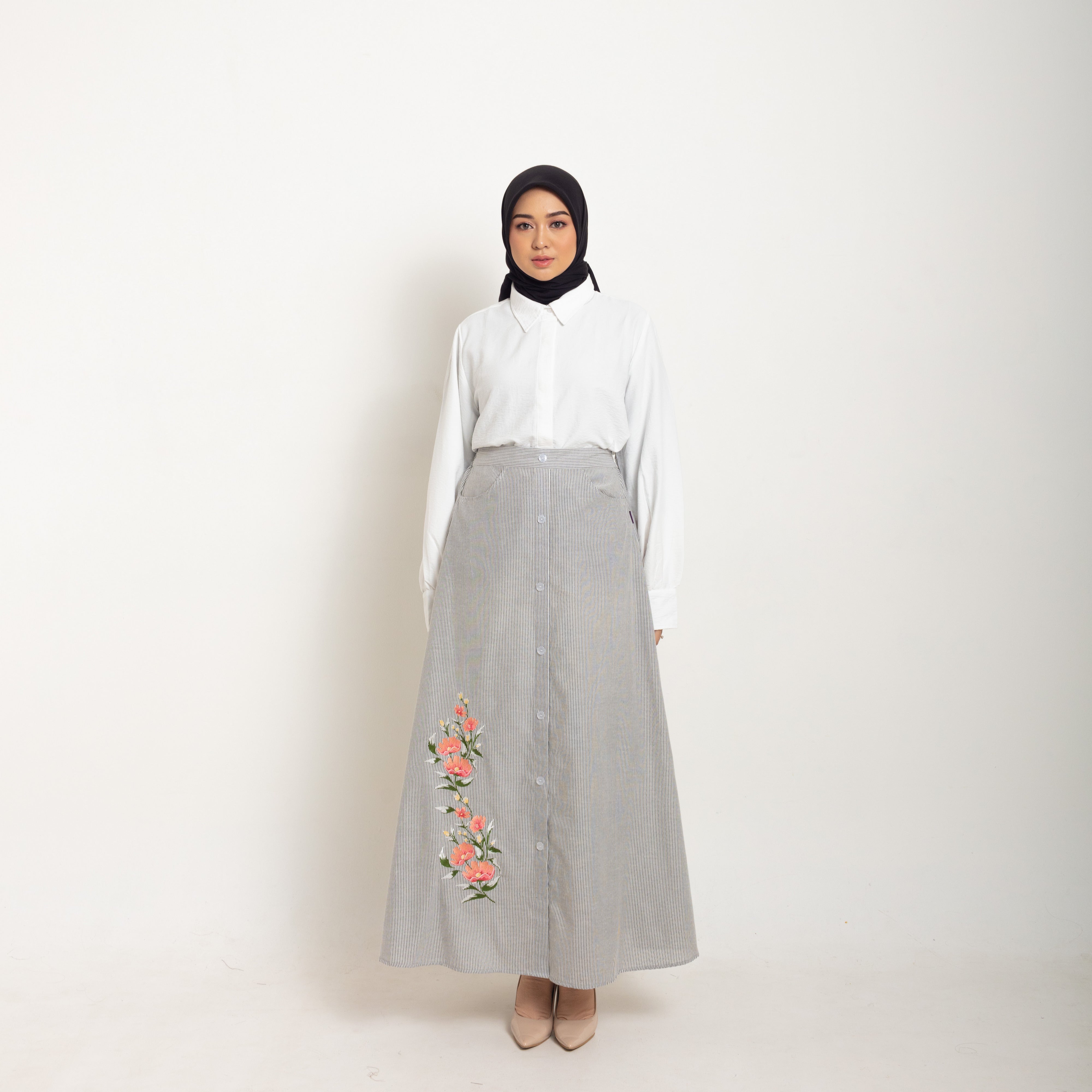 Elzatta Rok Stripe Kancing