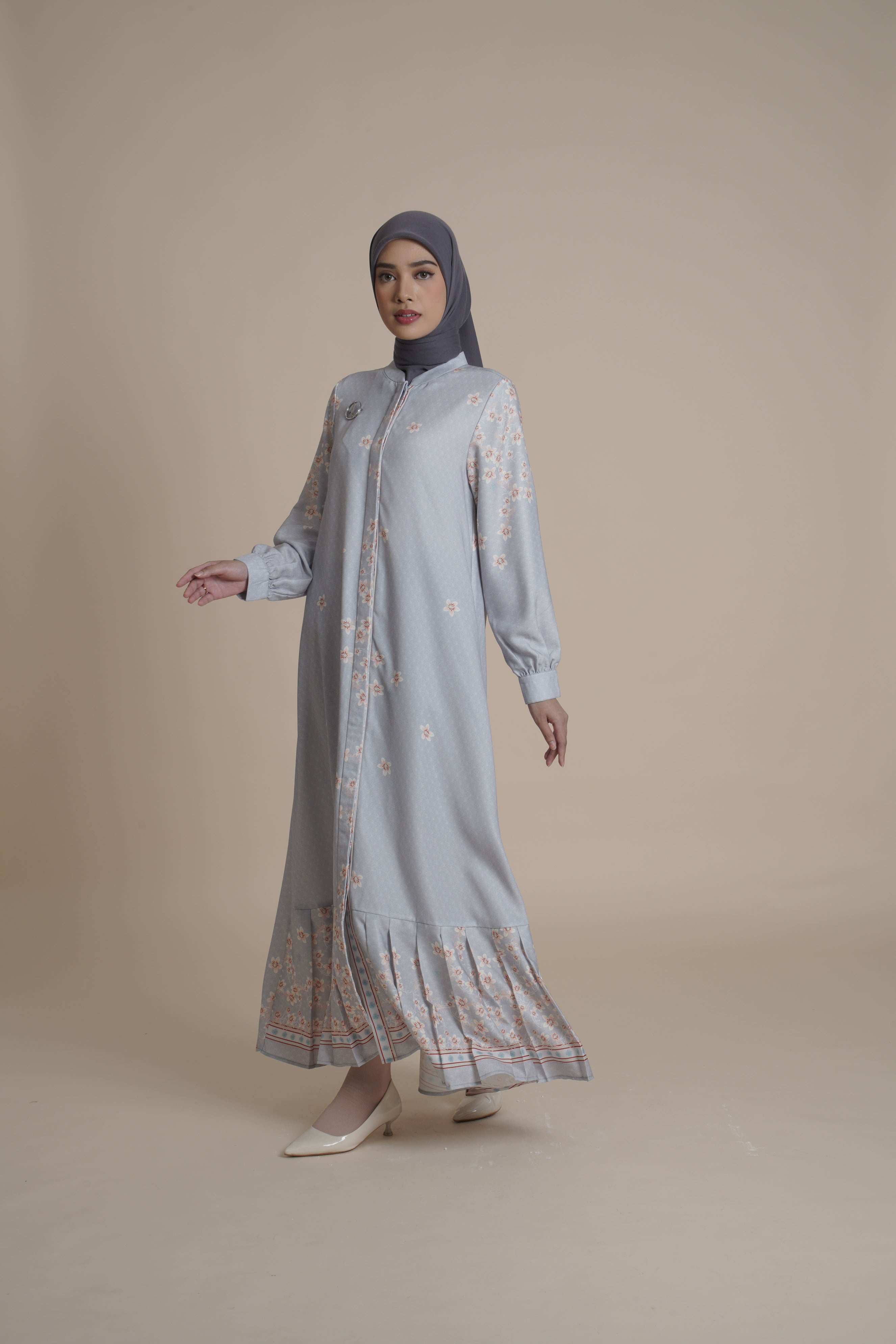 Gamis Lipit Miryam - Silver Green