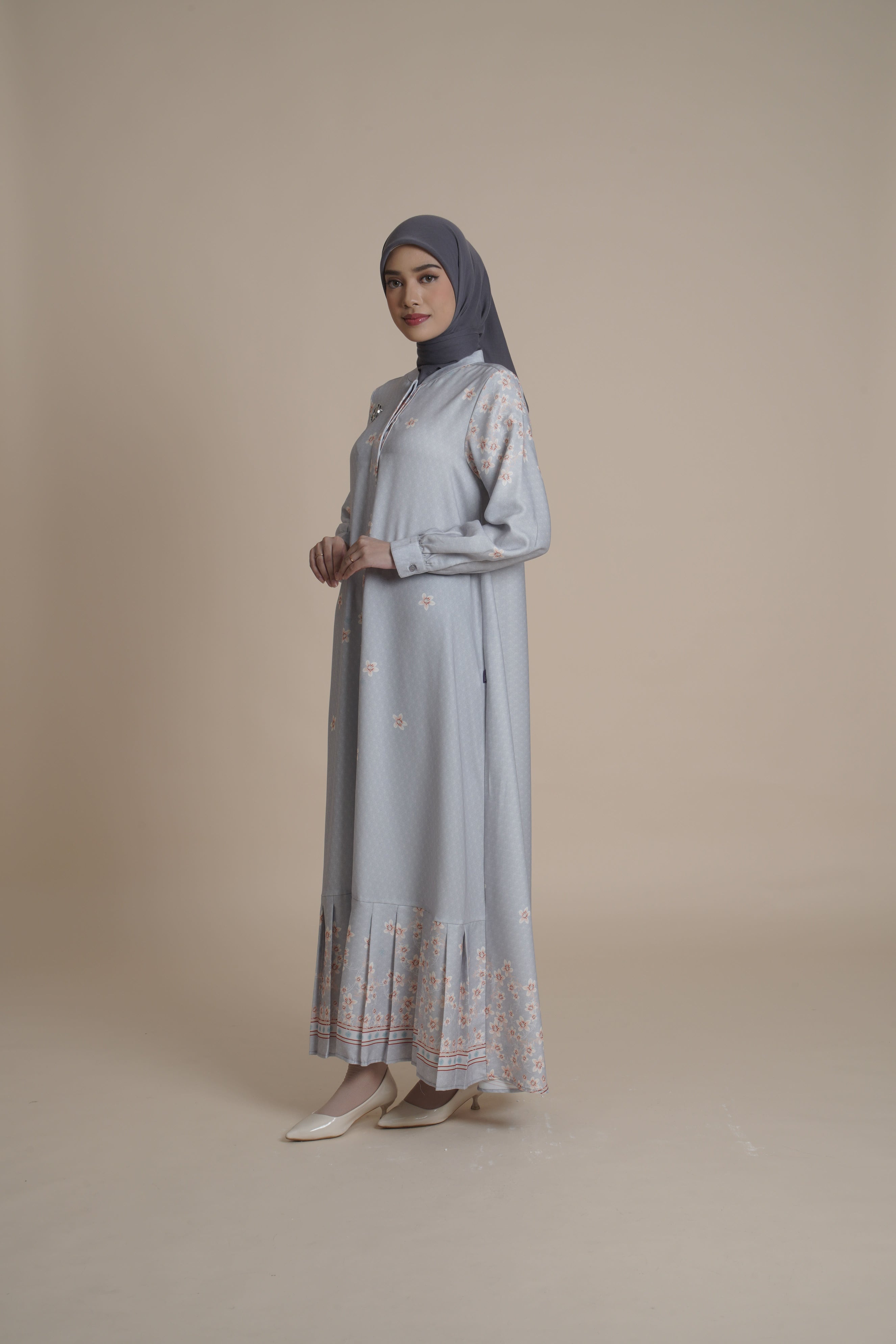 Gamis Lipit Miryam - Silver Green
