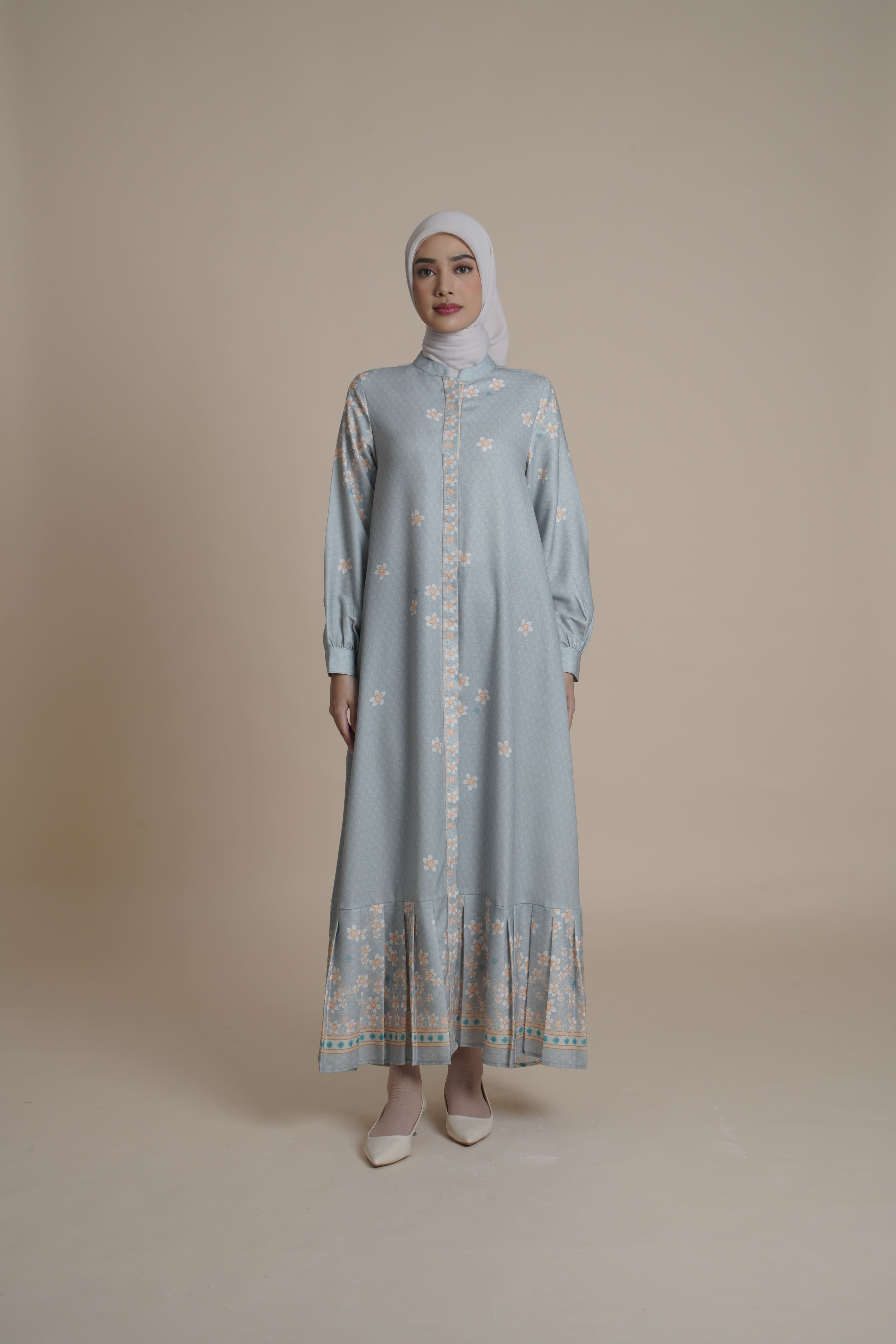 Gamis Lipit Miryam - Silver Green