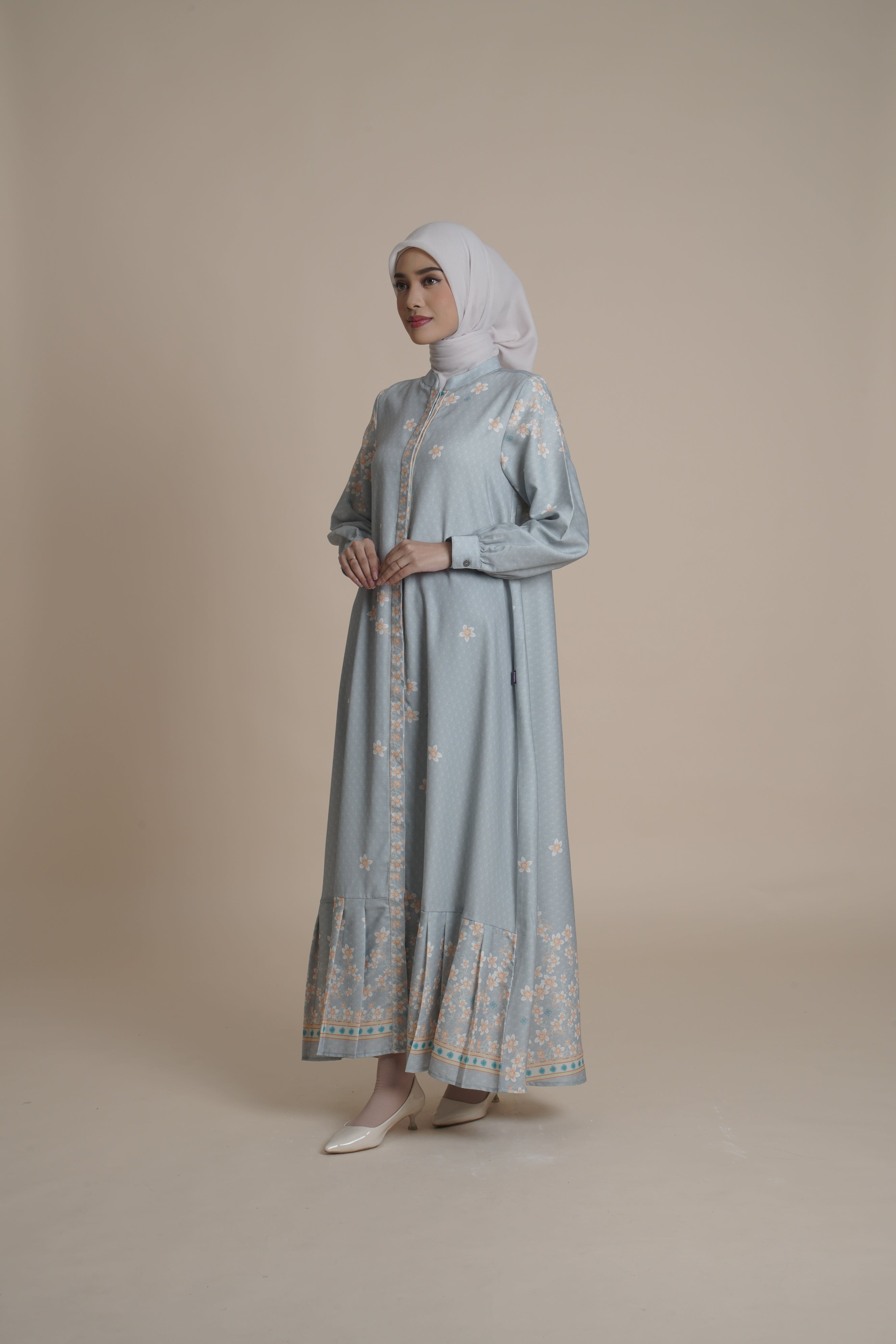 Gamis Lipit Miryam - Silver Green