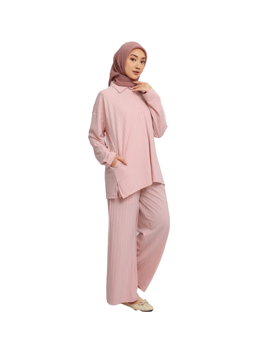 Elzatta Stelan One Set Knitt Stripe - Pink