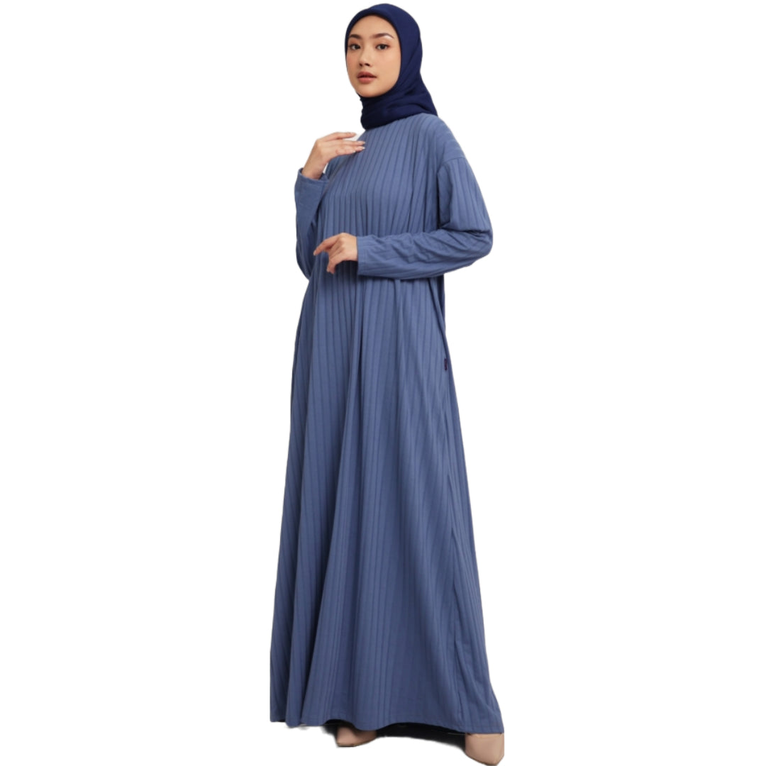 Elzatta Gamis Knitt Stripe - Biru Denim