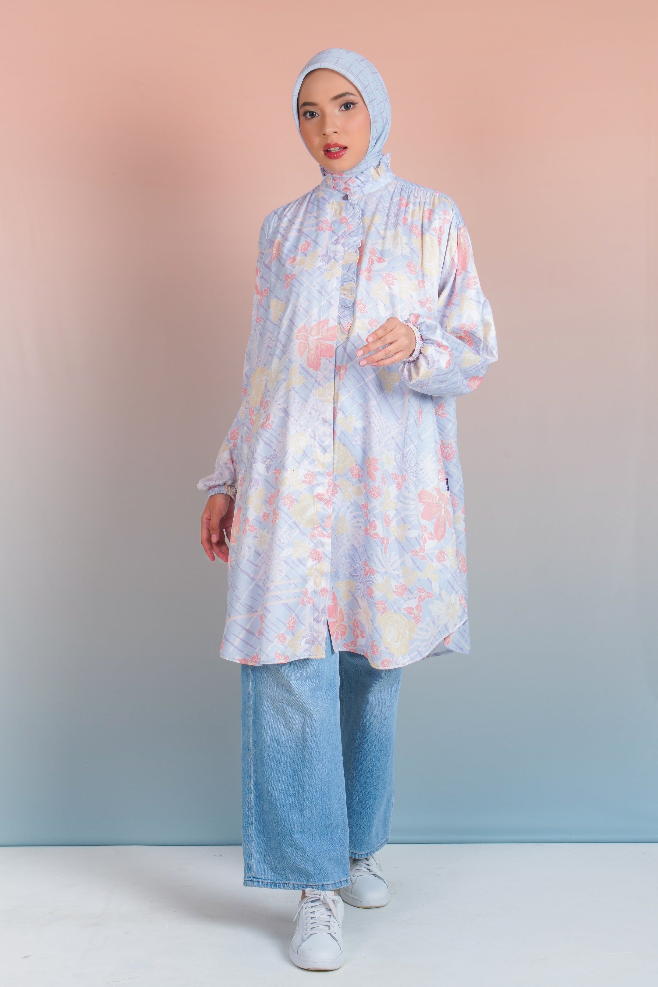 LONG TUNIK RUFFLES SAFFRON GEO