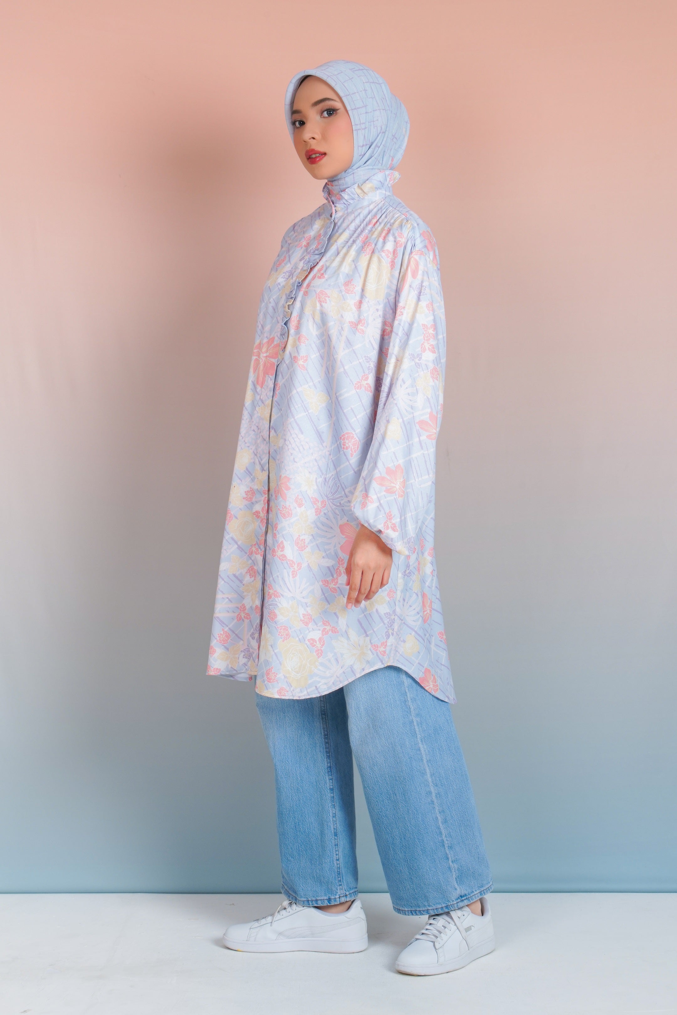 LONG TUNIK RUFFLES SAFFRON GEO