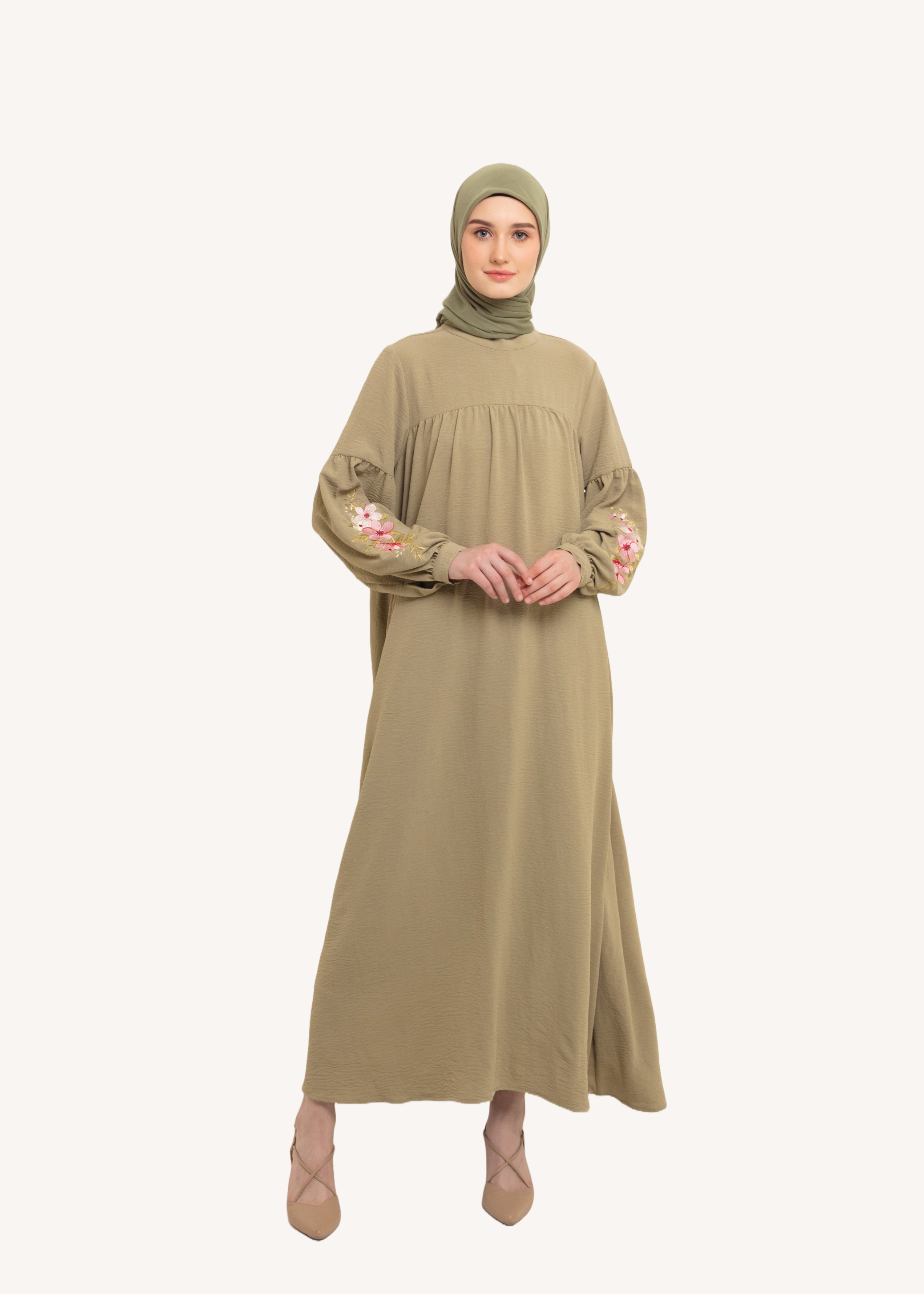 Elzatta Gamis Crinkle Lengan Bordir