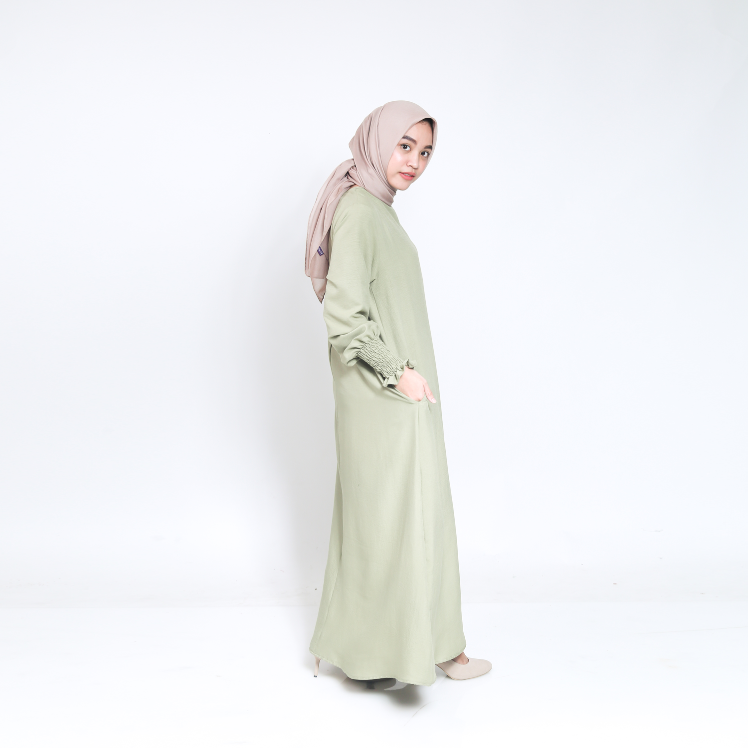 Gamis Manset Smock Crinkle - Sage