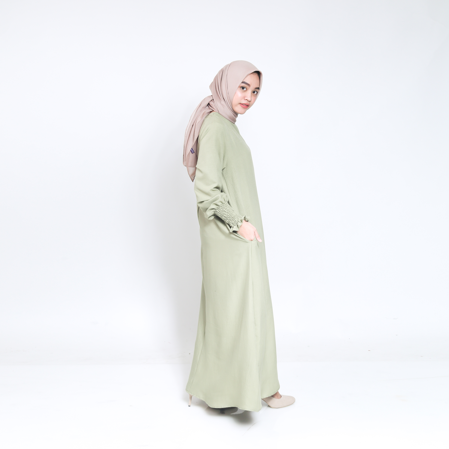 Elzatta Gamis Manset Smock Crinkle - Sage