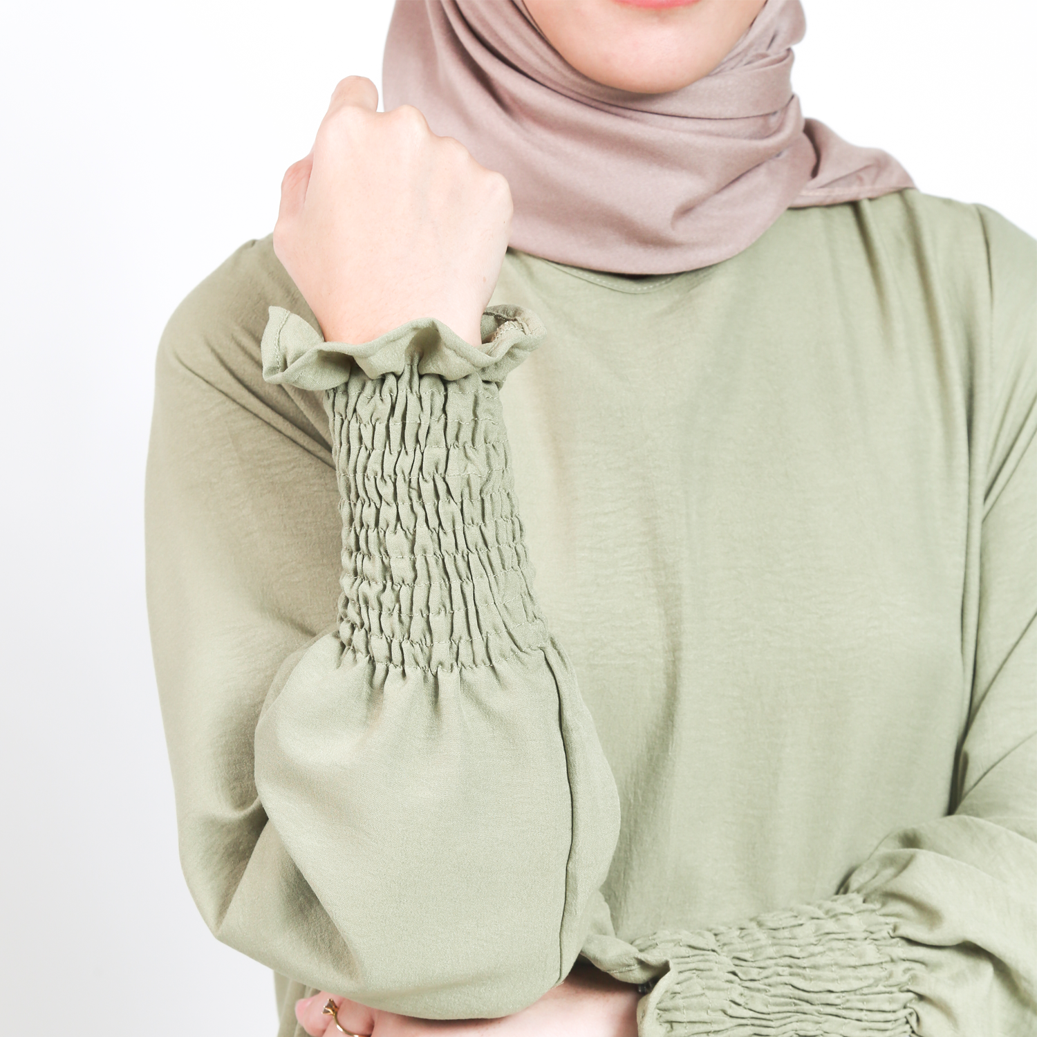 Gamis Manset Smock Crinkle - Sage