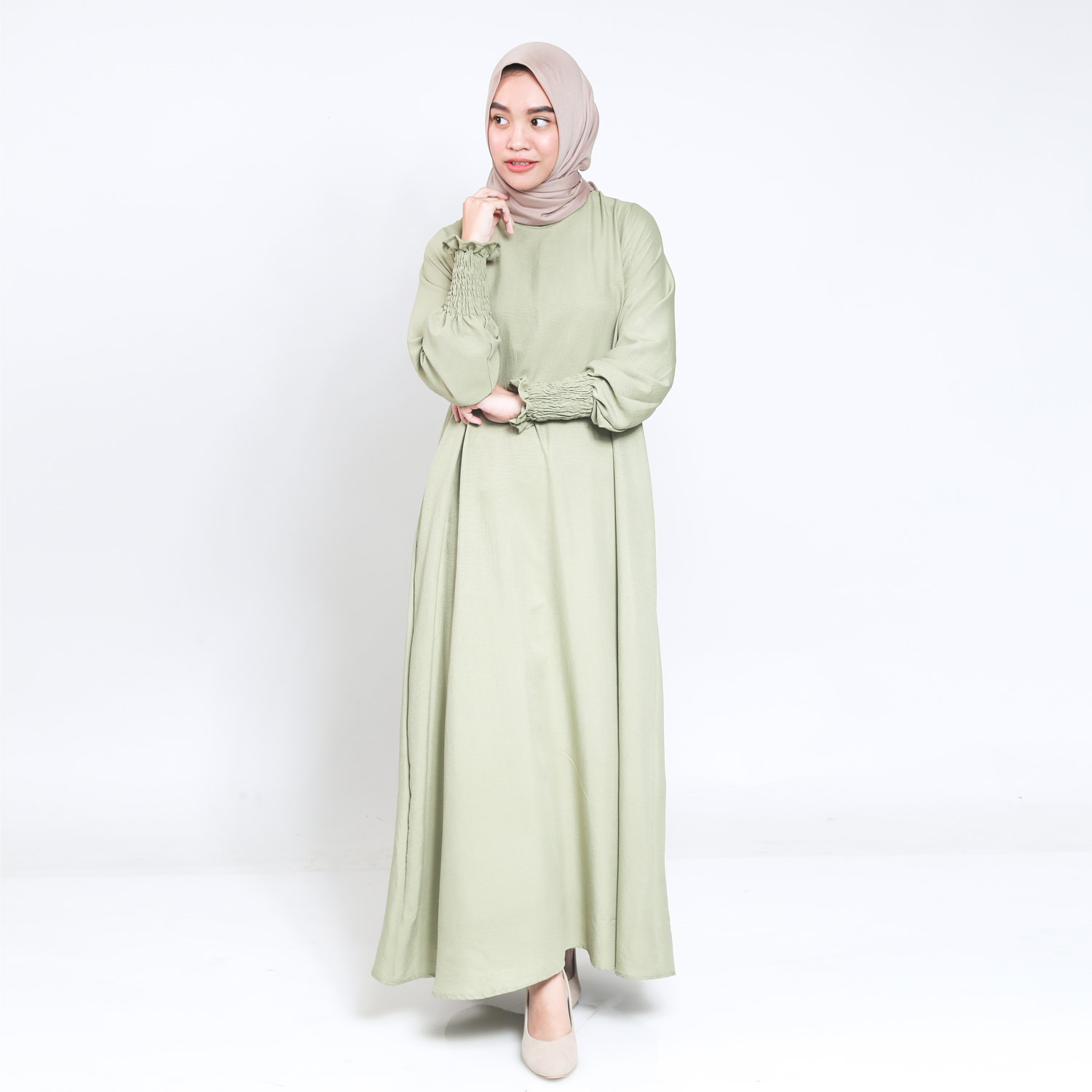 Elzatta Gamis Manset Smock Crinkle - Sage