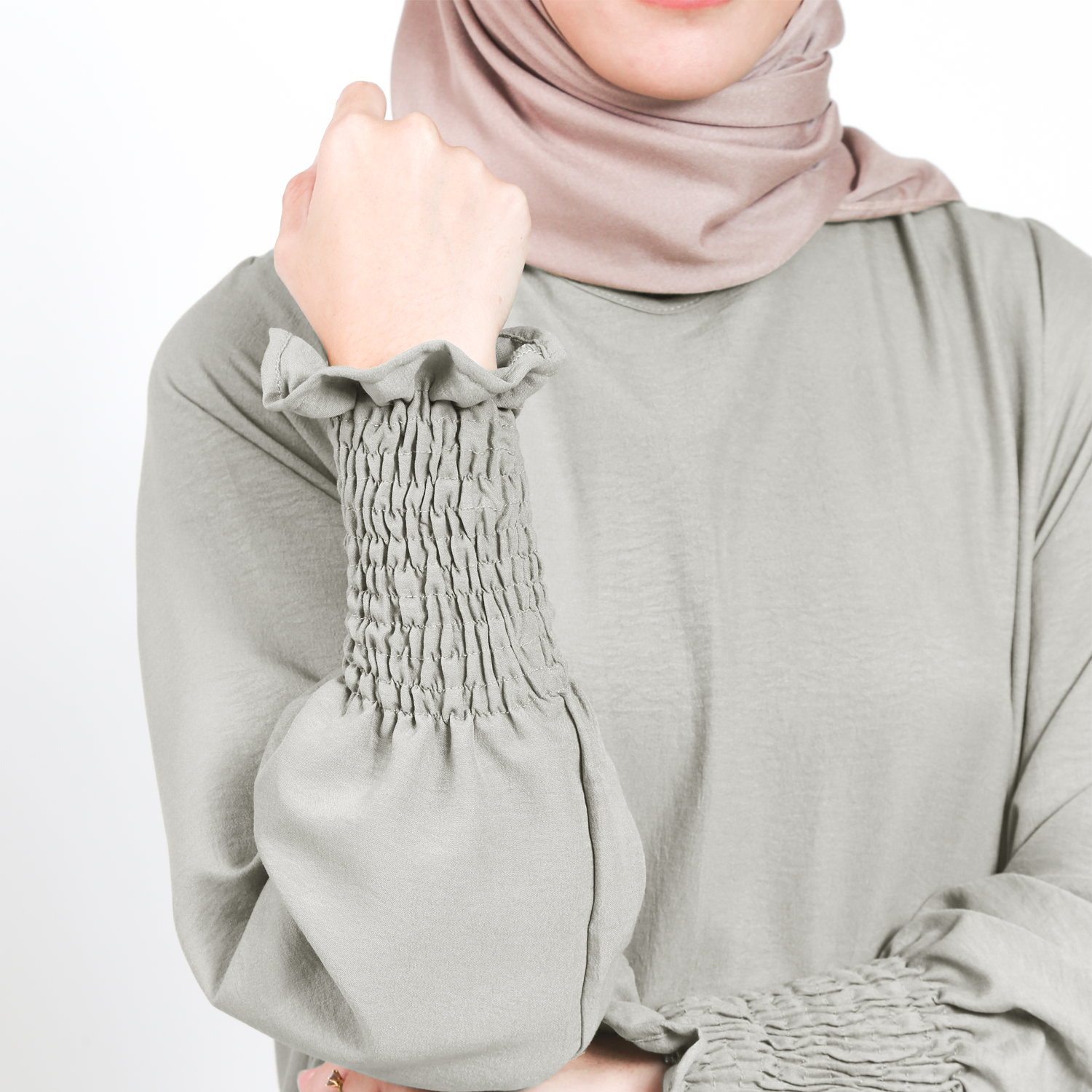 Elzatta Gamis Manset Smock Crinkle - Silver Grey