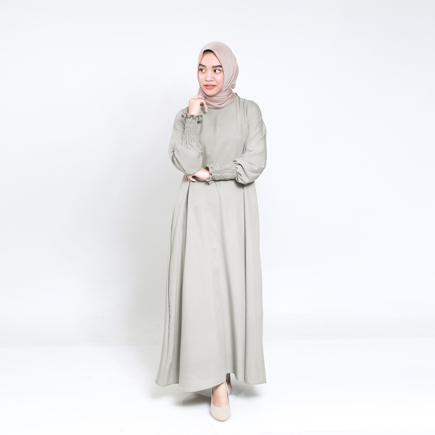 Elzatta Gamis Manset Smock Crinkle - Silver Grey