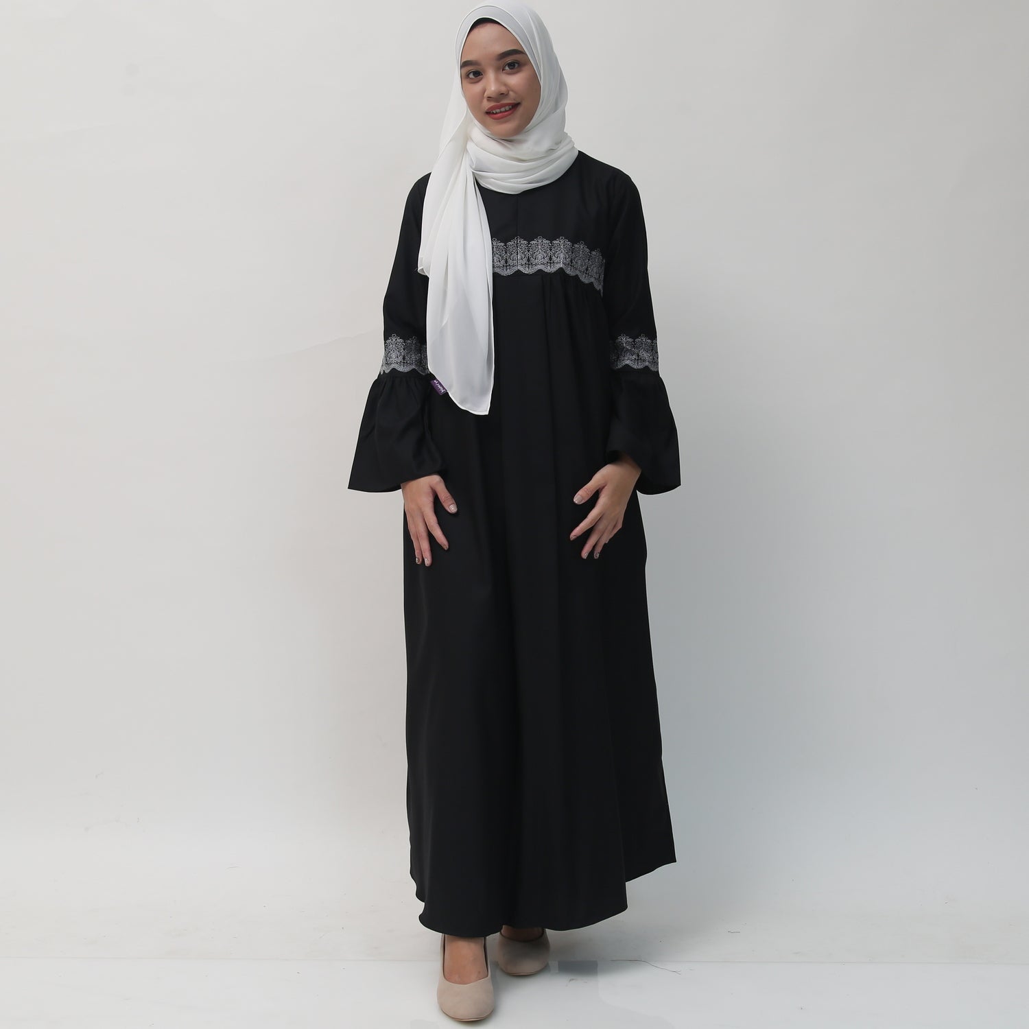 Elzatta Gamis Sarimbit Katun Bordir - Hitam