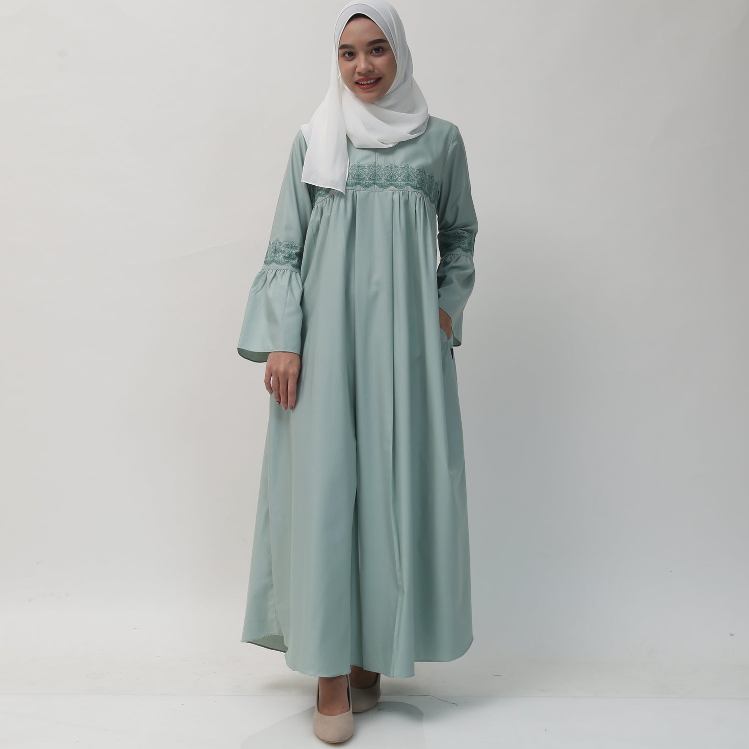 Elzatta Gamis Sarimbit Katun Bordir - Sage