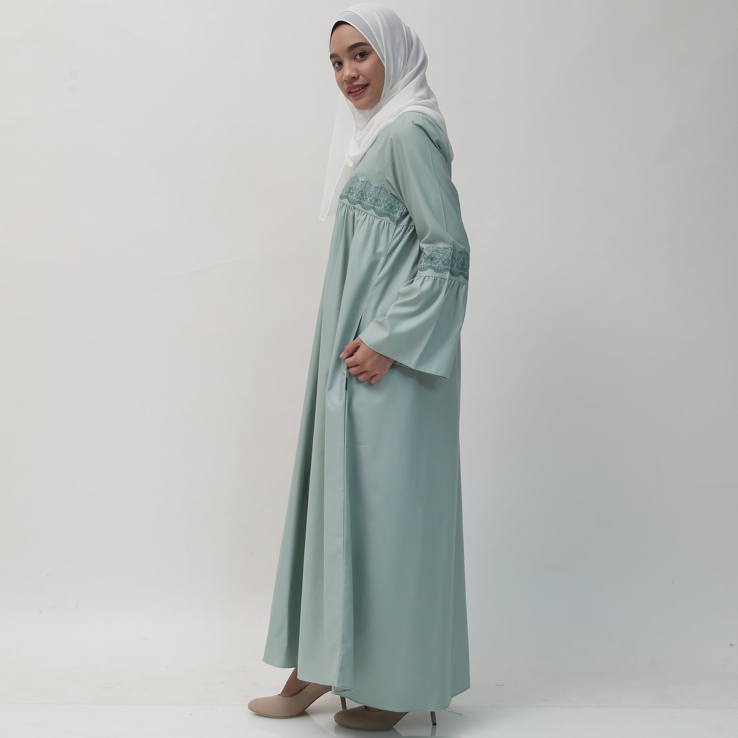 Elzatta Gamis Sarimbit Katun Bordir - Sage