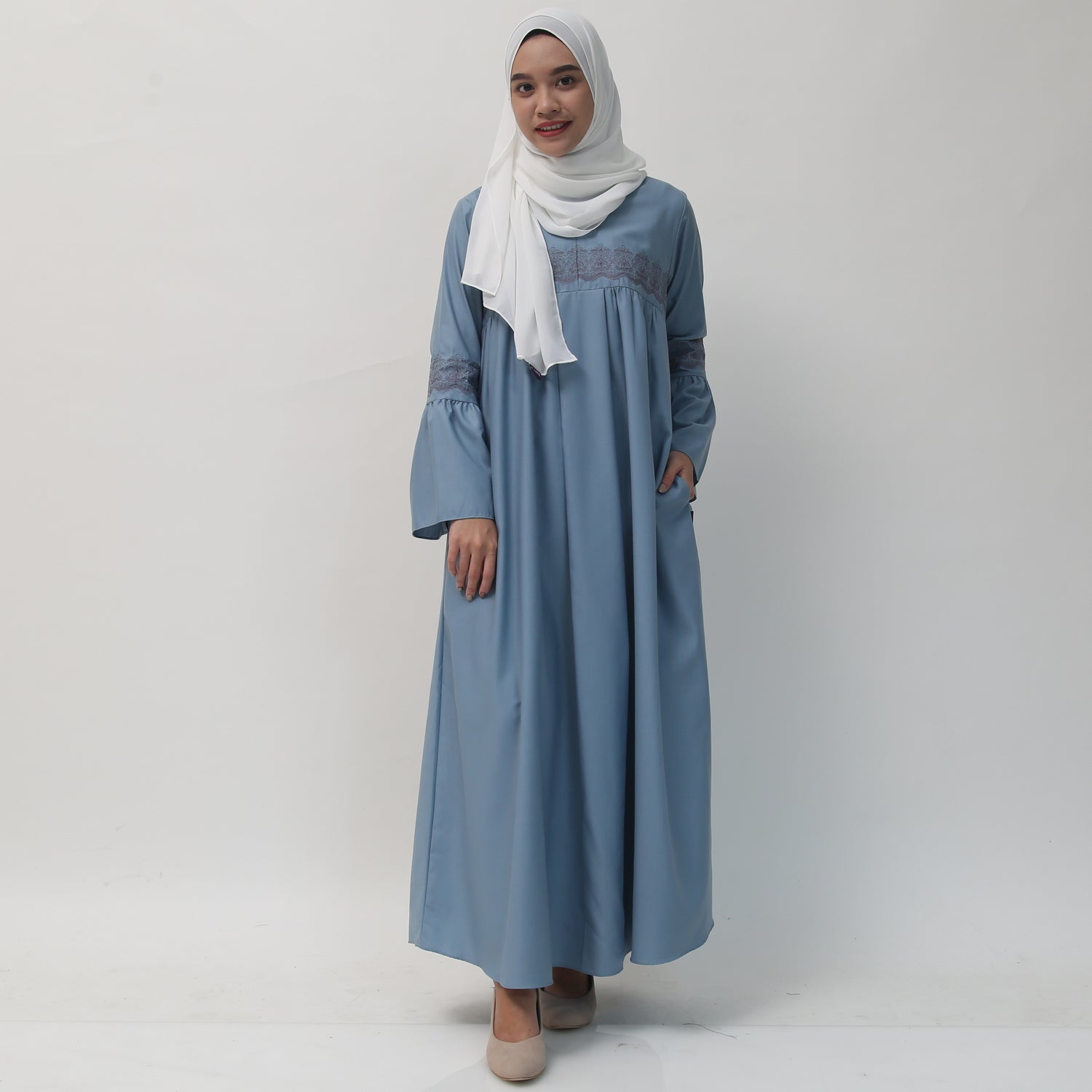 Elzatta Gamis Sarimbit Katun Bordir - Biru