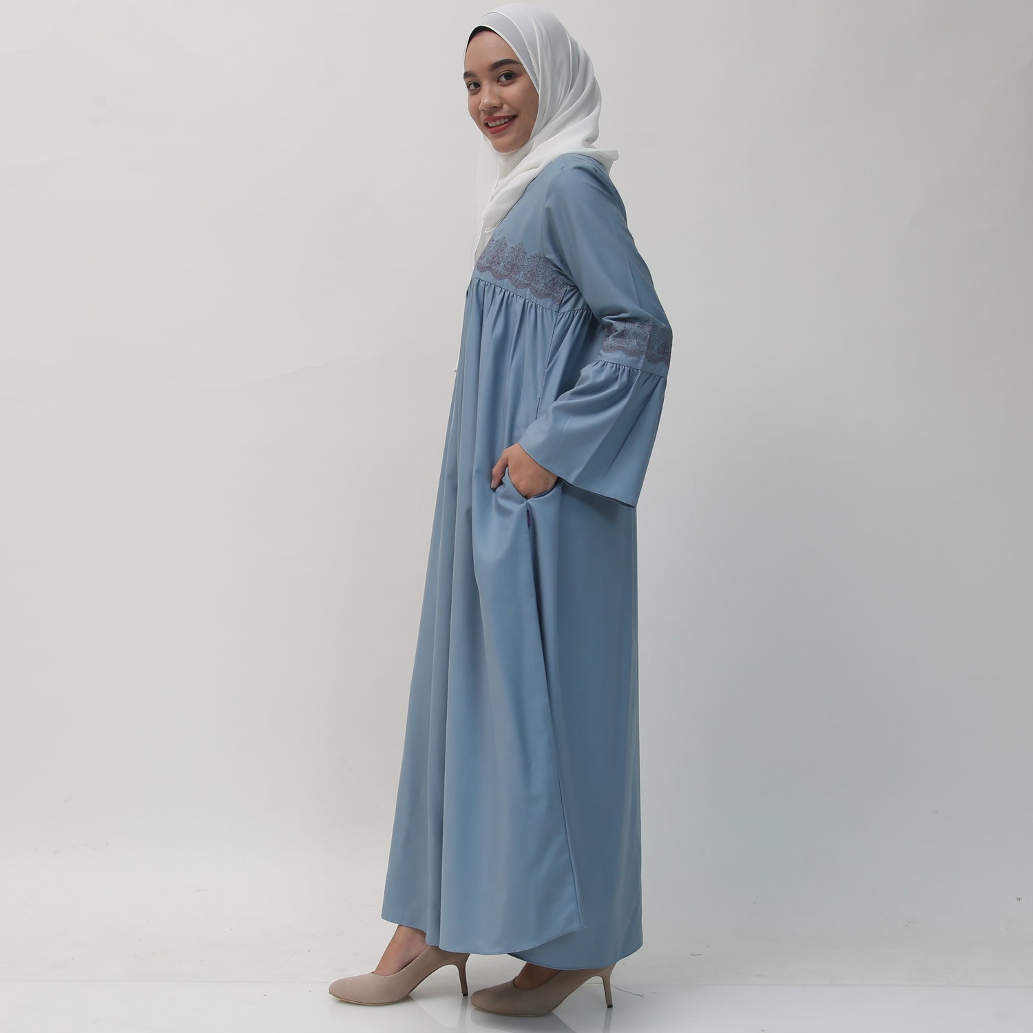 Elzatta Gamis Sarimbit Katun Bordir - Biru