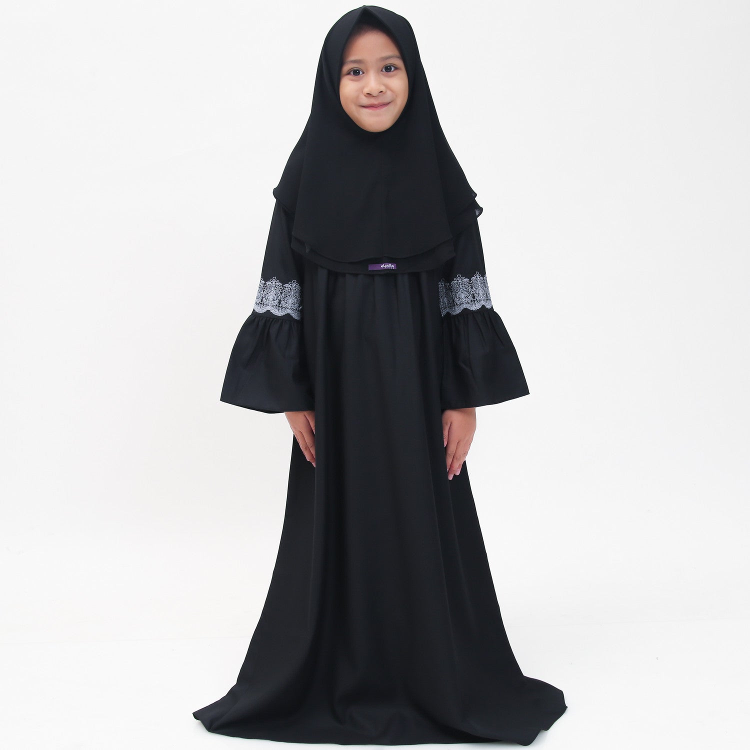 Elzatta Gamis Sarimbit Anak Katun Bordir - Hitam