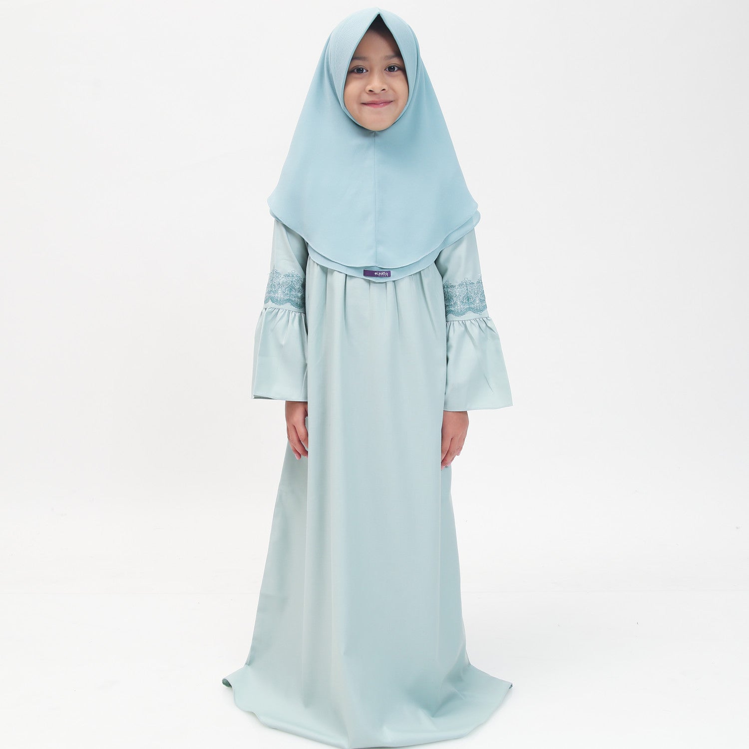 Elzatta Gamis Sarimbit Anak Katun Bordir - Sage