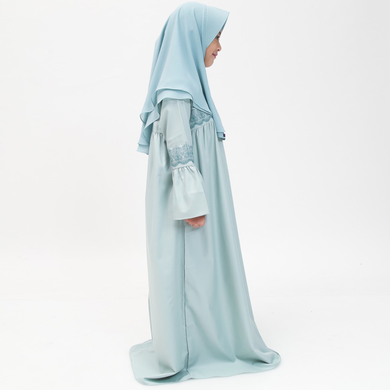Elzatta Gamis Sarimbit Anak Katun Bordir - Sage
