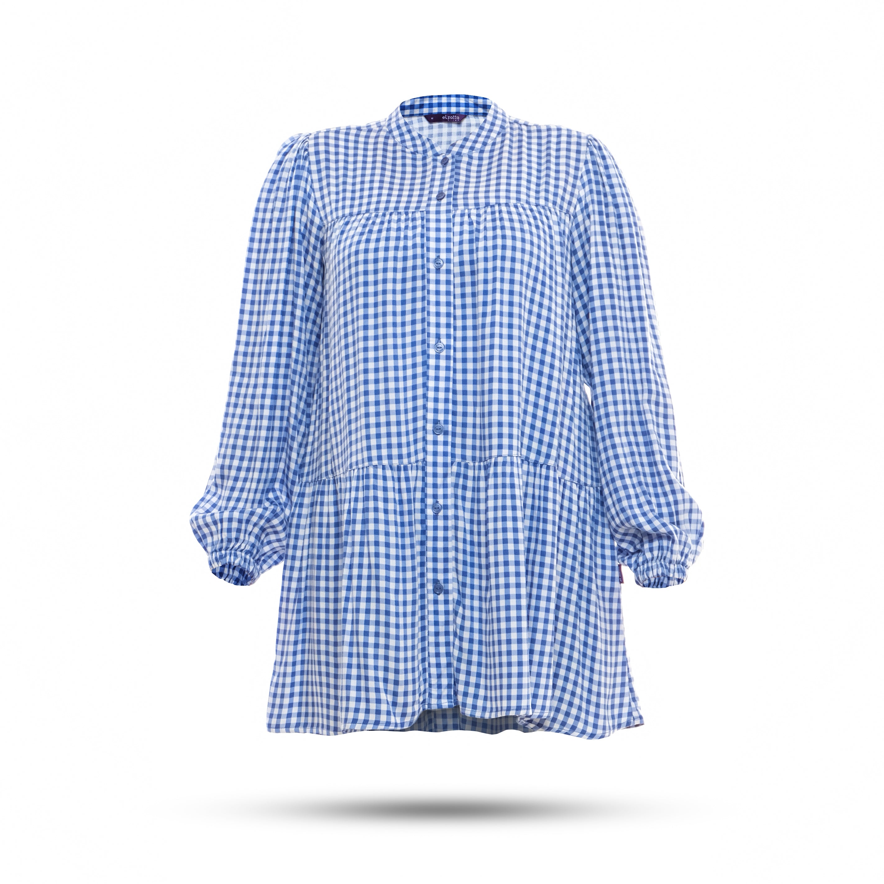 Elzatta Tunik Print Rayon Gingham - Biru Denim