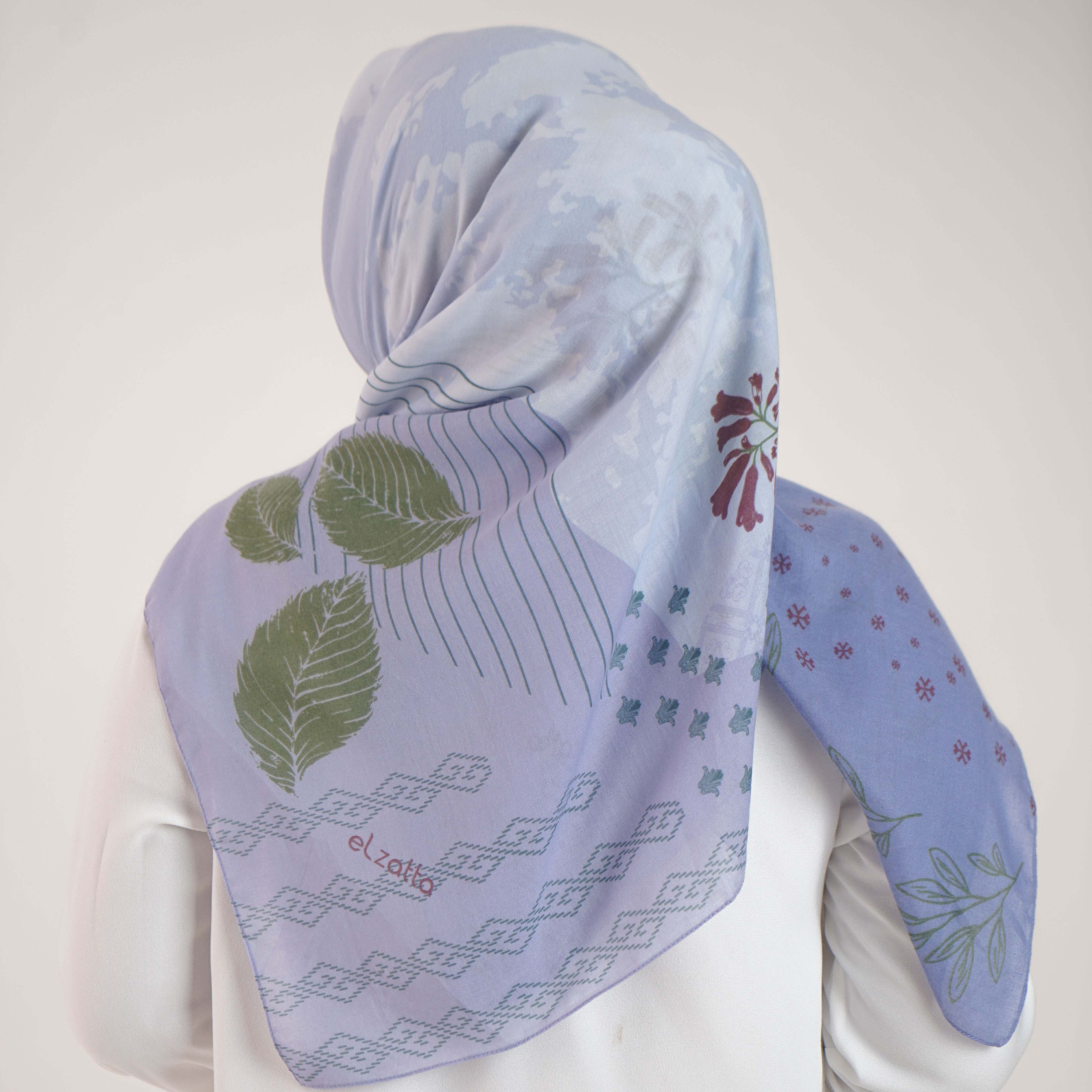 Jilbab Segi Empat Scarf Motif Elzatta Kaila Doodle Lines - Ungu