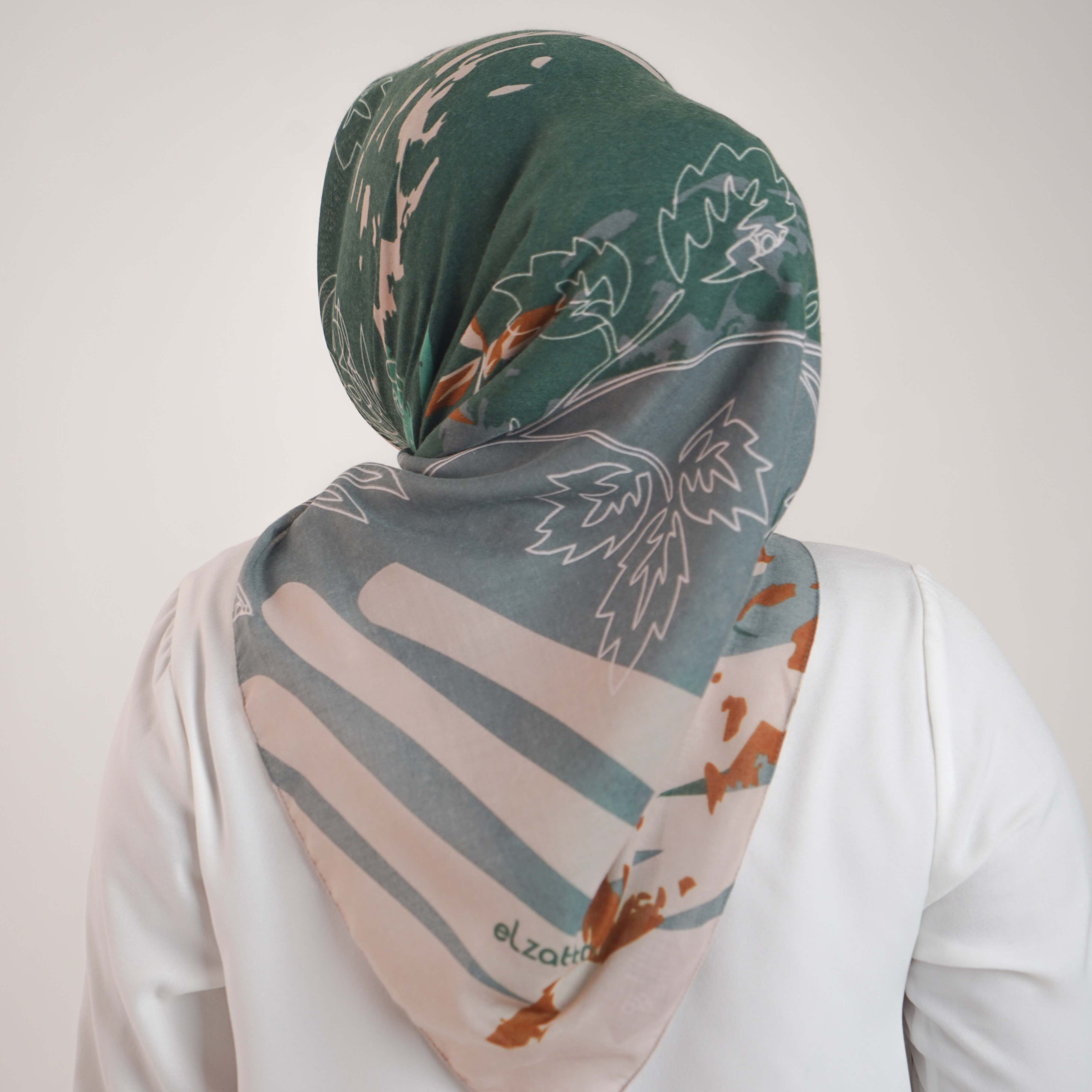Elzatta Scarf Kaila Painting Floral - Hijau