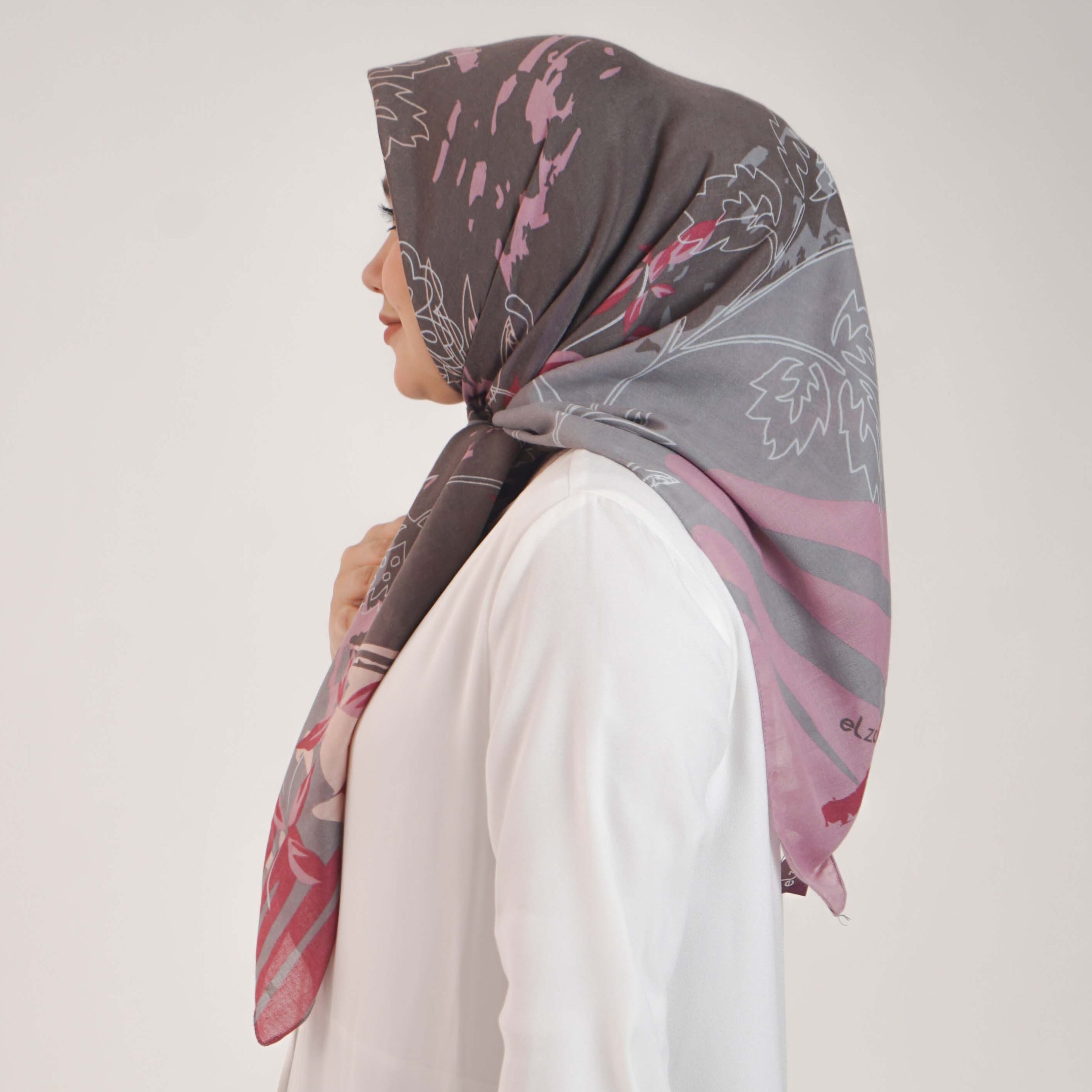 Elzatta Scarf Kaila Painting Floral - Dark Grey