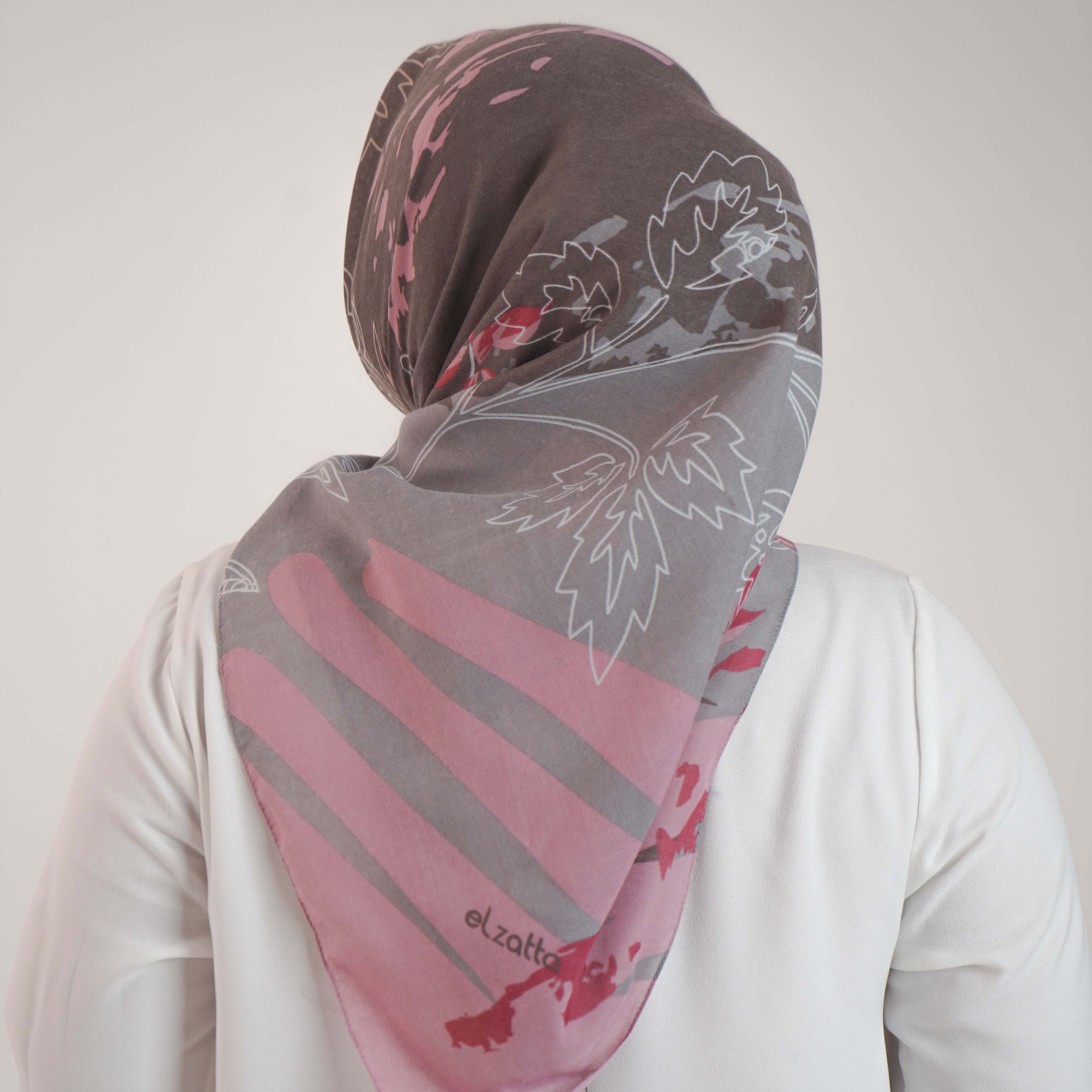 Elzatta Scarf Kaila Painting Floral - Dark Grey