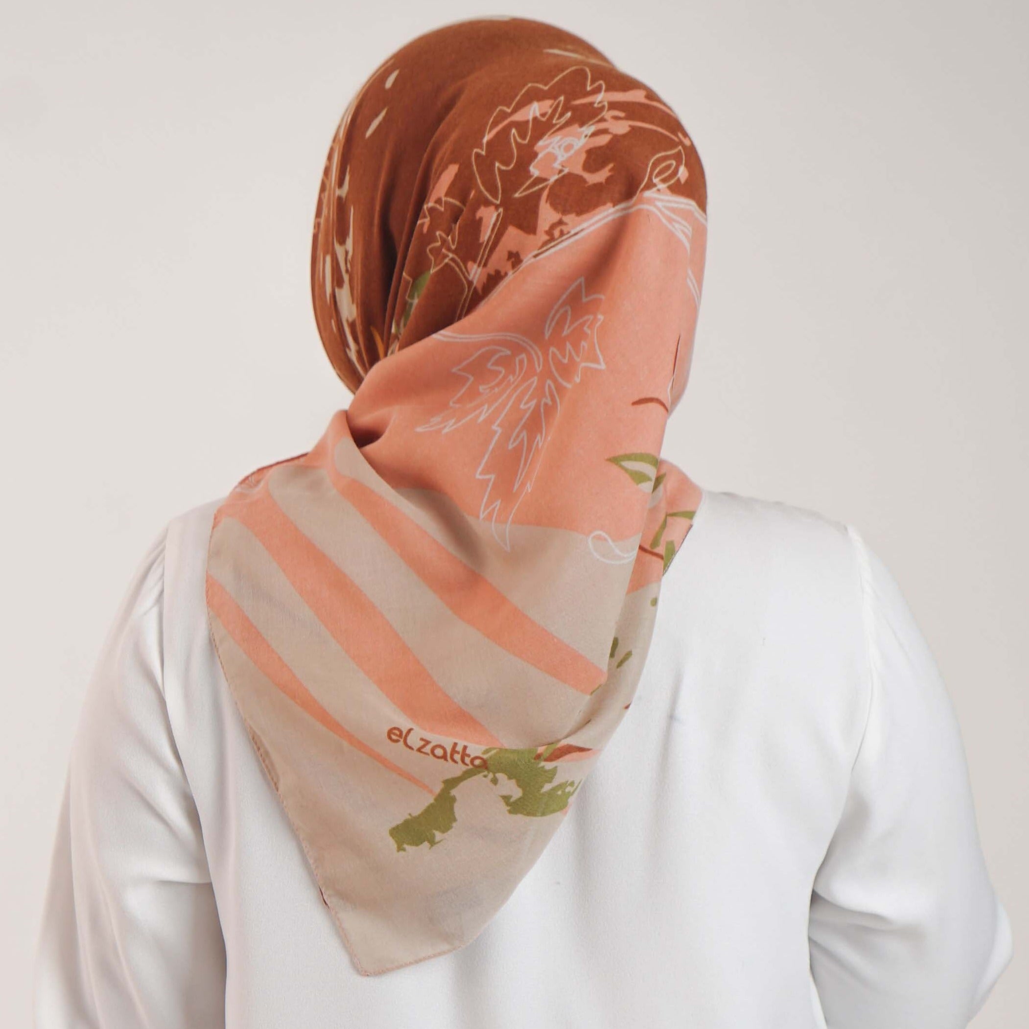 Elzatta Scarf Kaila Painting Floral - Coklat