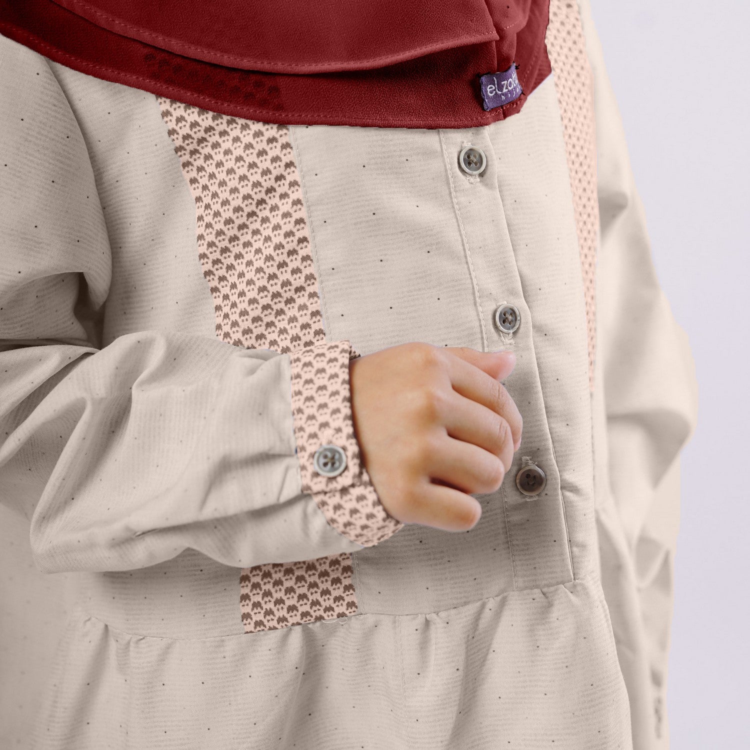 Elzatta Gamis Sarimbit Anak Katun Border - Khaky