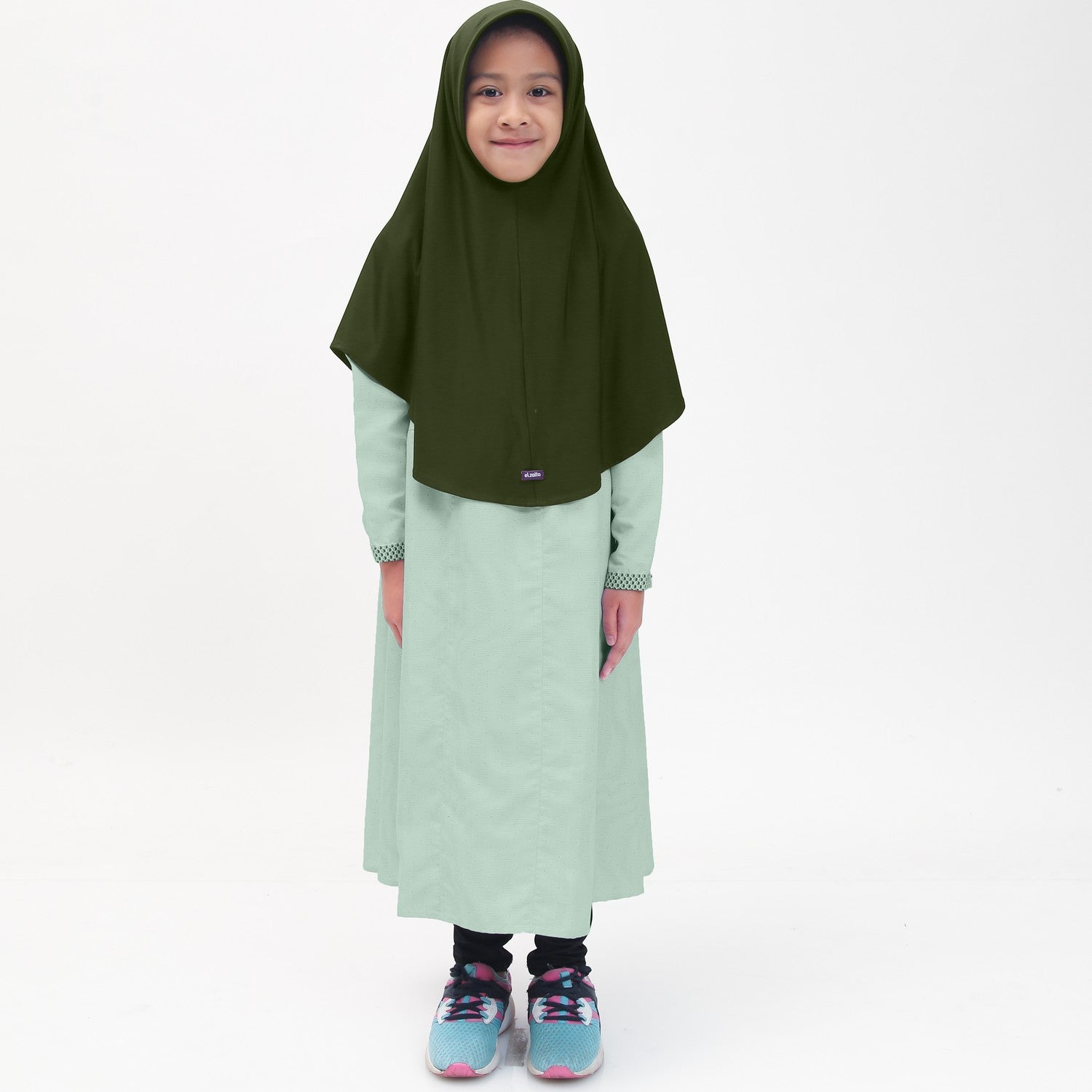 Elzatta Gamis Sarimbit Anak Katun Border - Olive