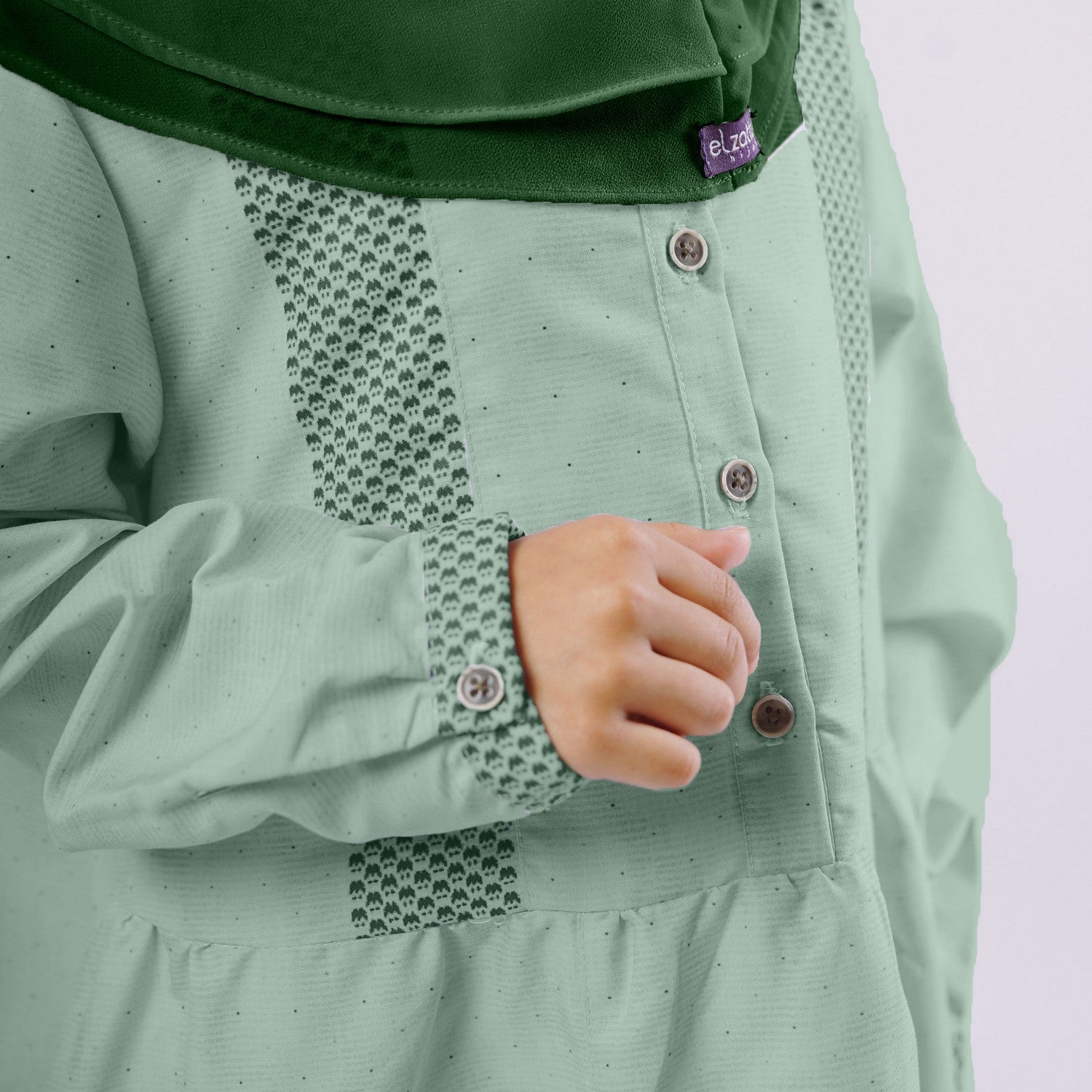 Elzatta Gamis Sarimbit Anak Katun Border - Olive