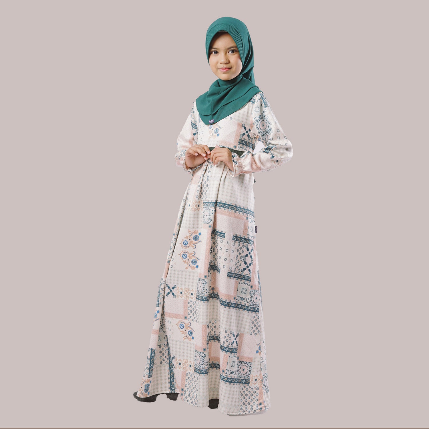 Elzatta Gamis Sarimbit Anak Granada Patchwork - Emerald