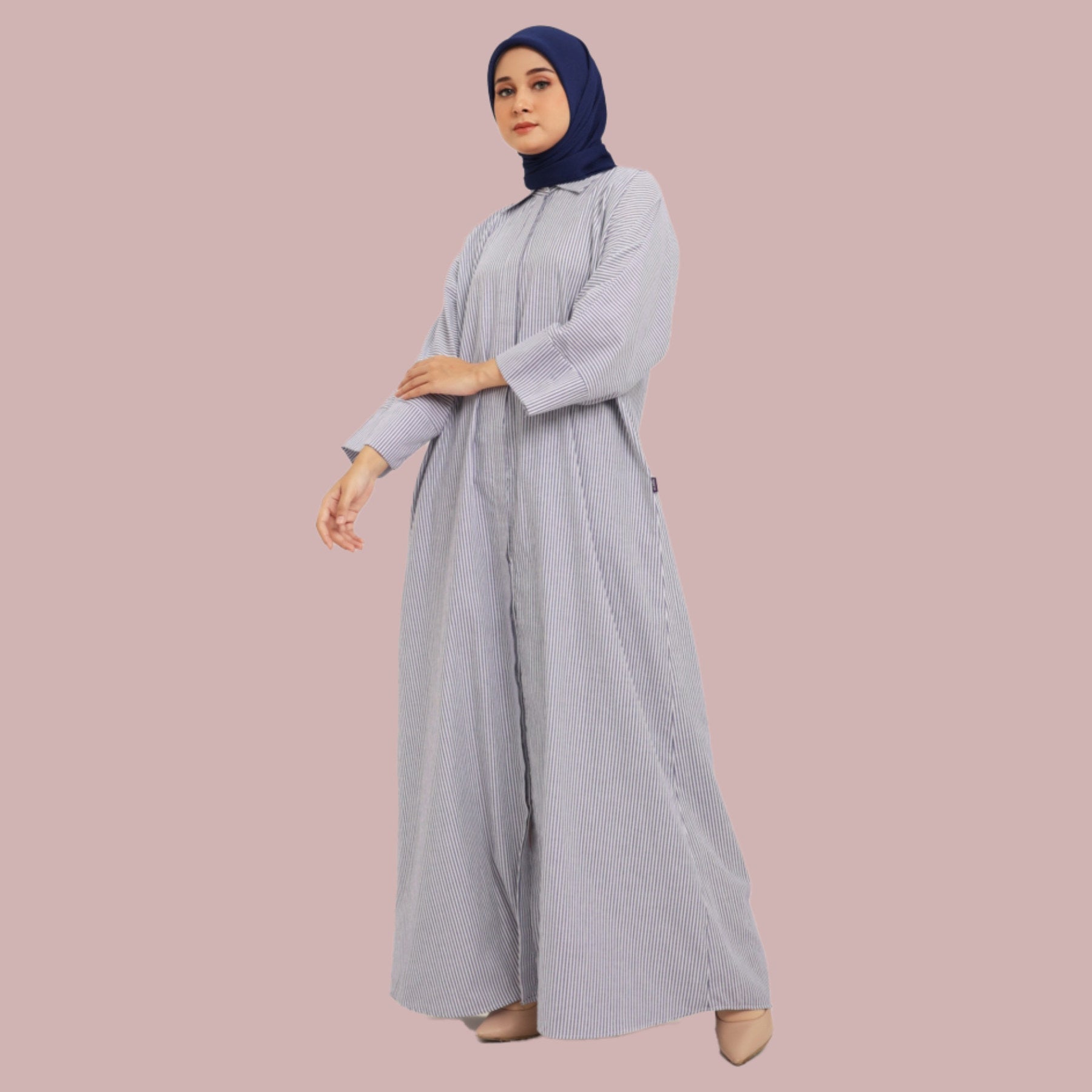 Elzatta Gamis Batwing Katun Stripe - Biru