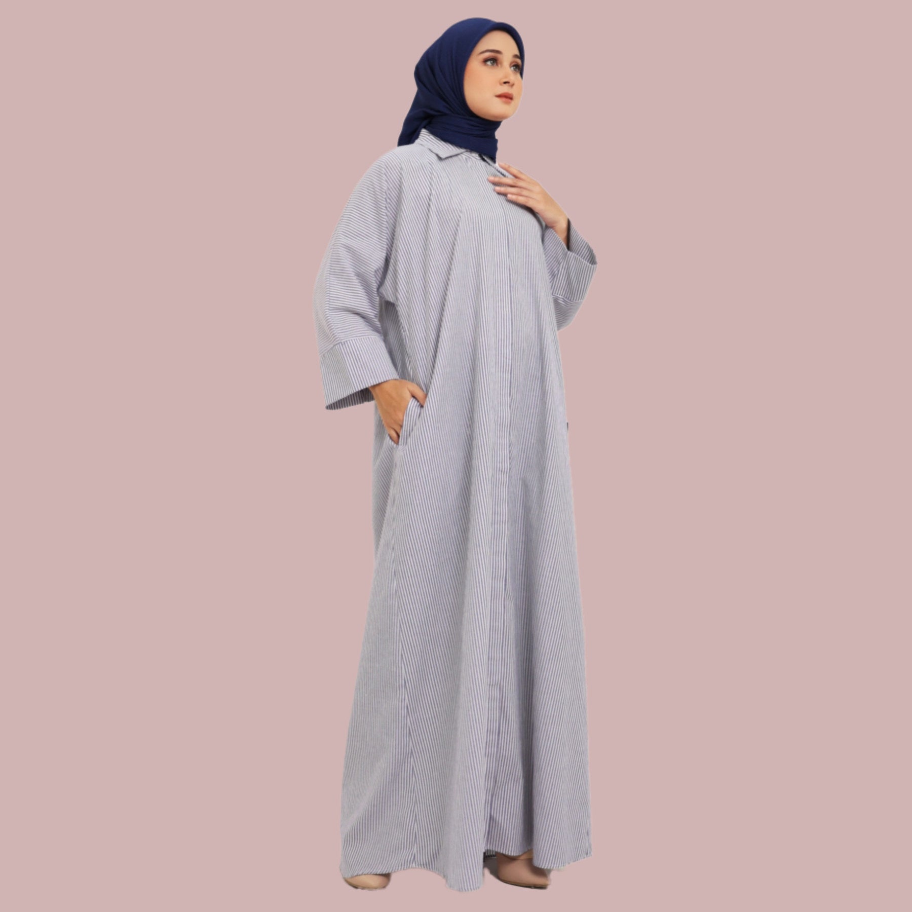 Elzatta Gamis Batwing Katun Stripe - Biru