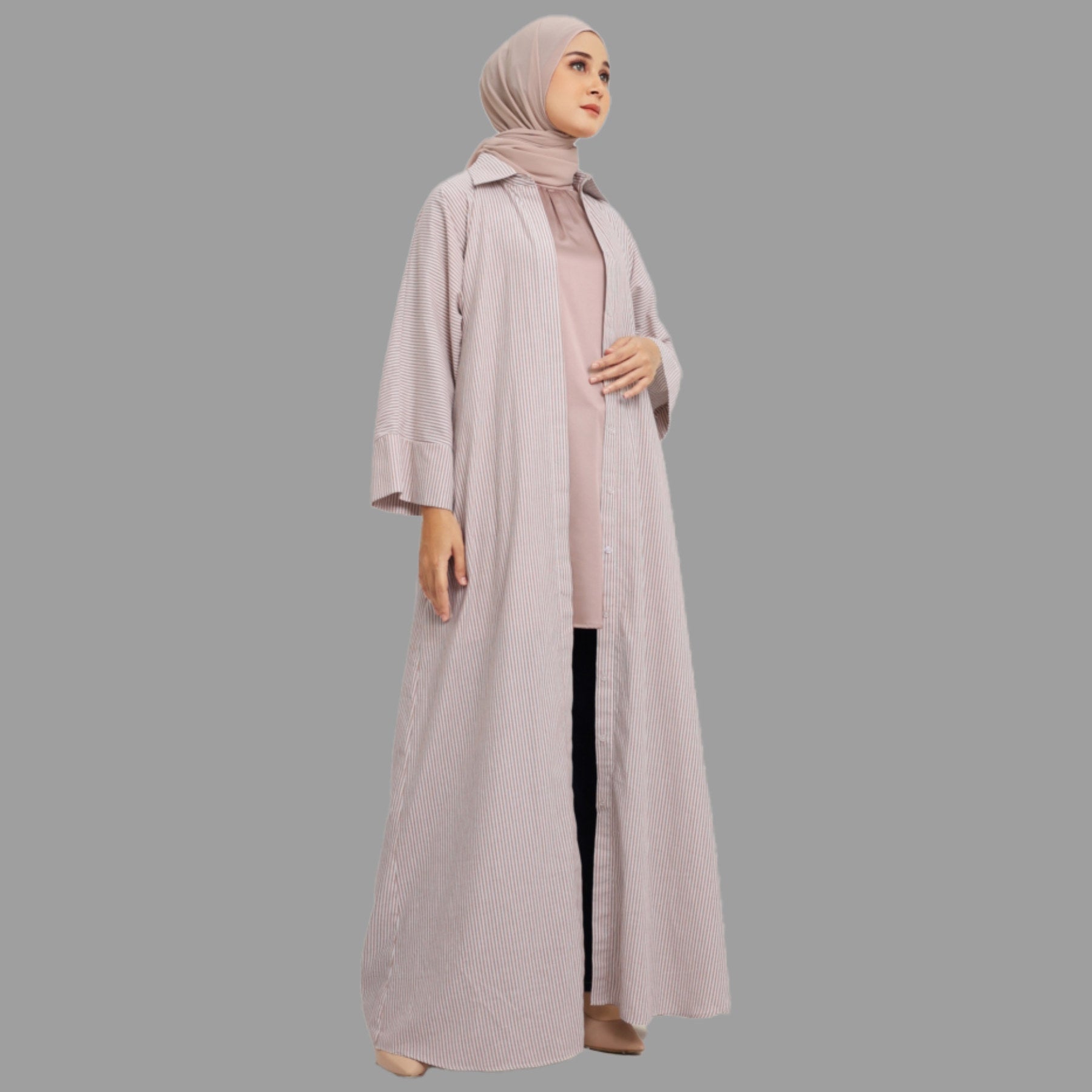 Elzatta Gamis Batwing Katun Stripe - Cokelat