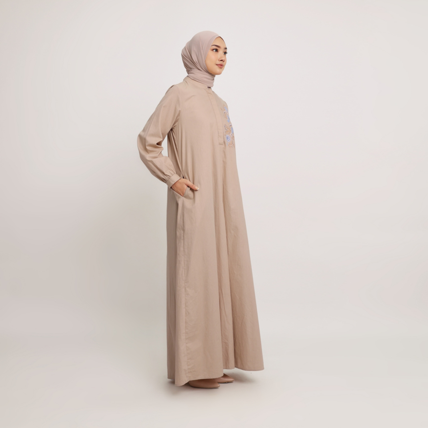 Gamis Katun Print Granada - Cream