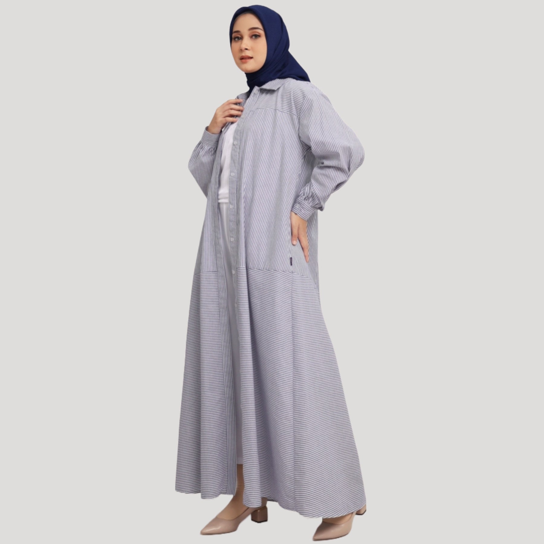 Elzatta Gamis Katun Stripe - Biru