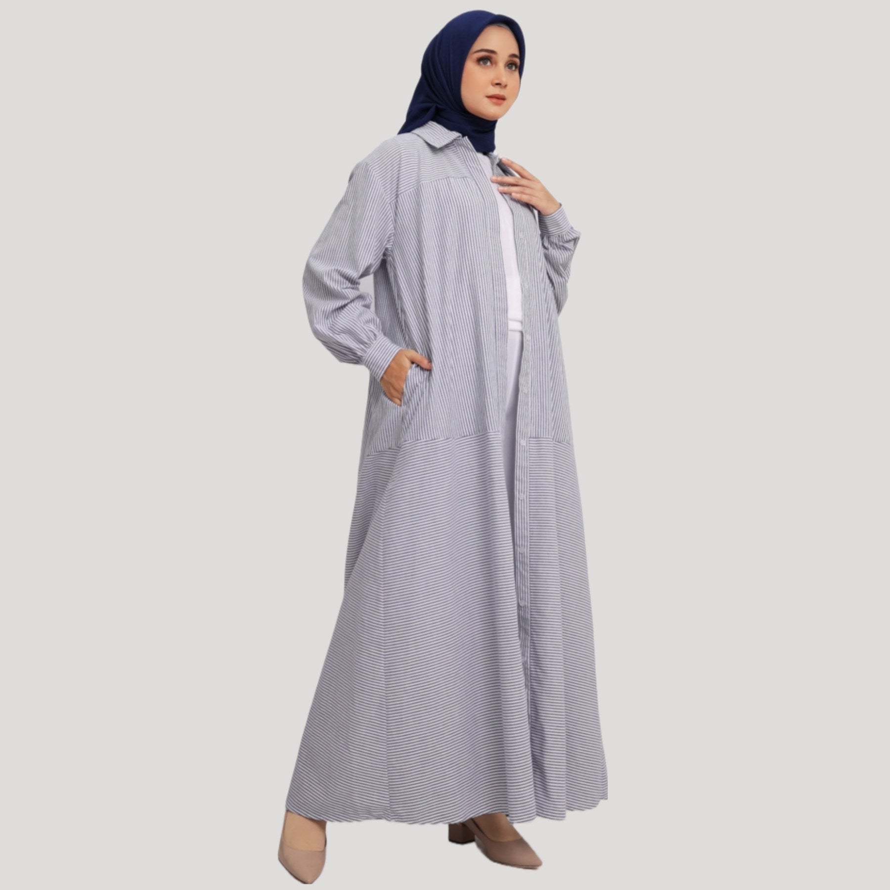 Elzatta Gamis Katun Stripe - Biru
