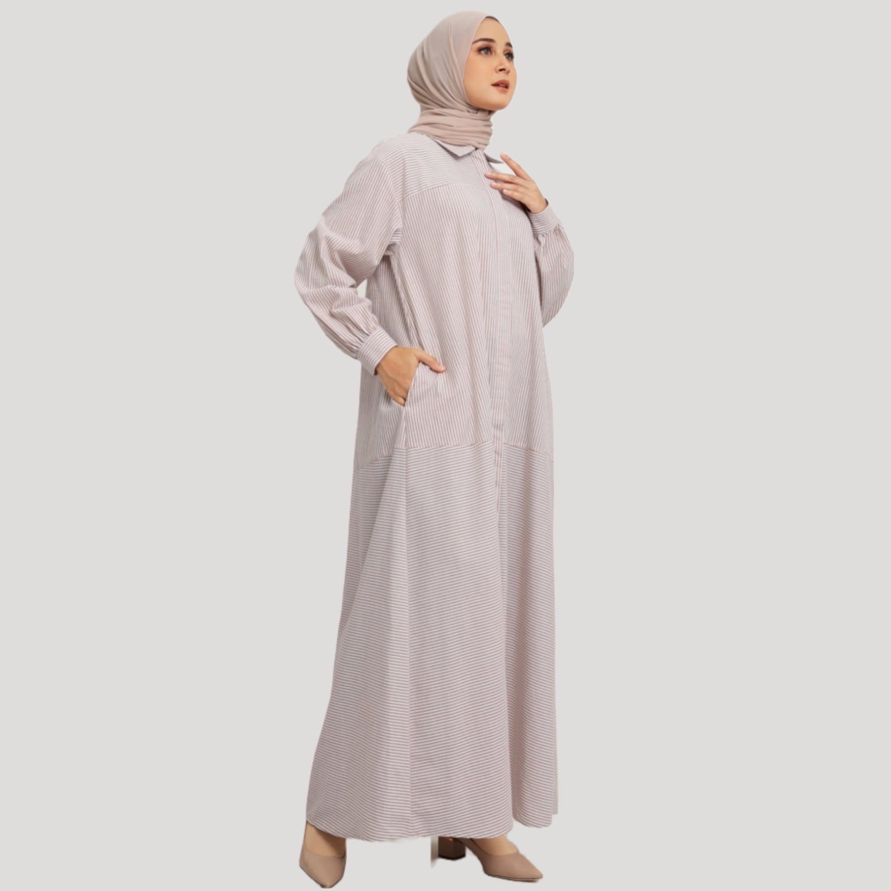 Elzatta Gamis Katun Stripe - Cokelat