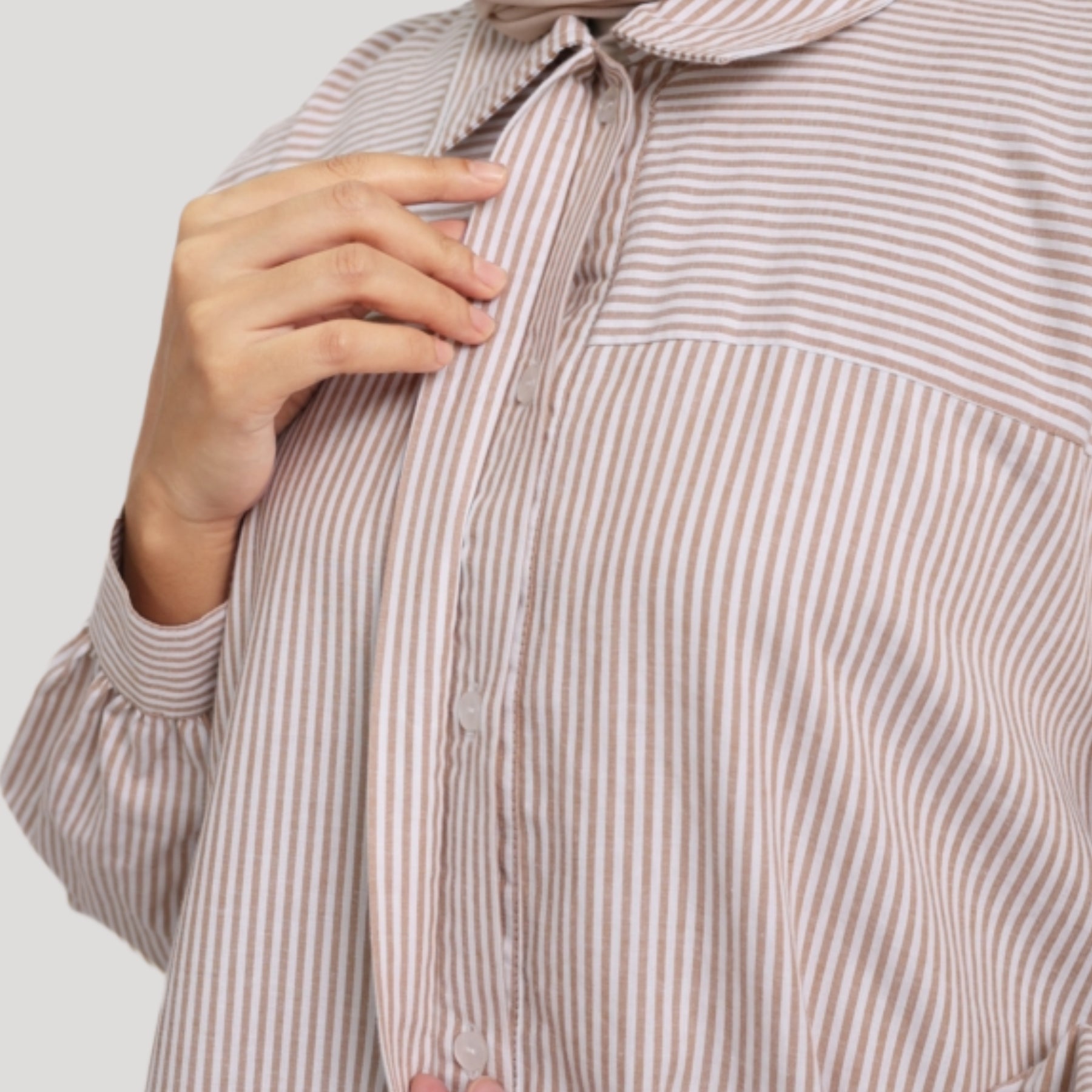 Elzatta Gamis Katun Stripe - Cokelat