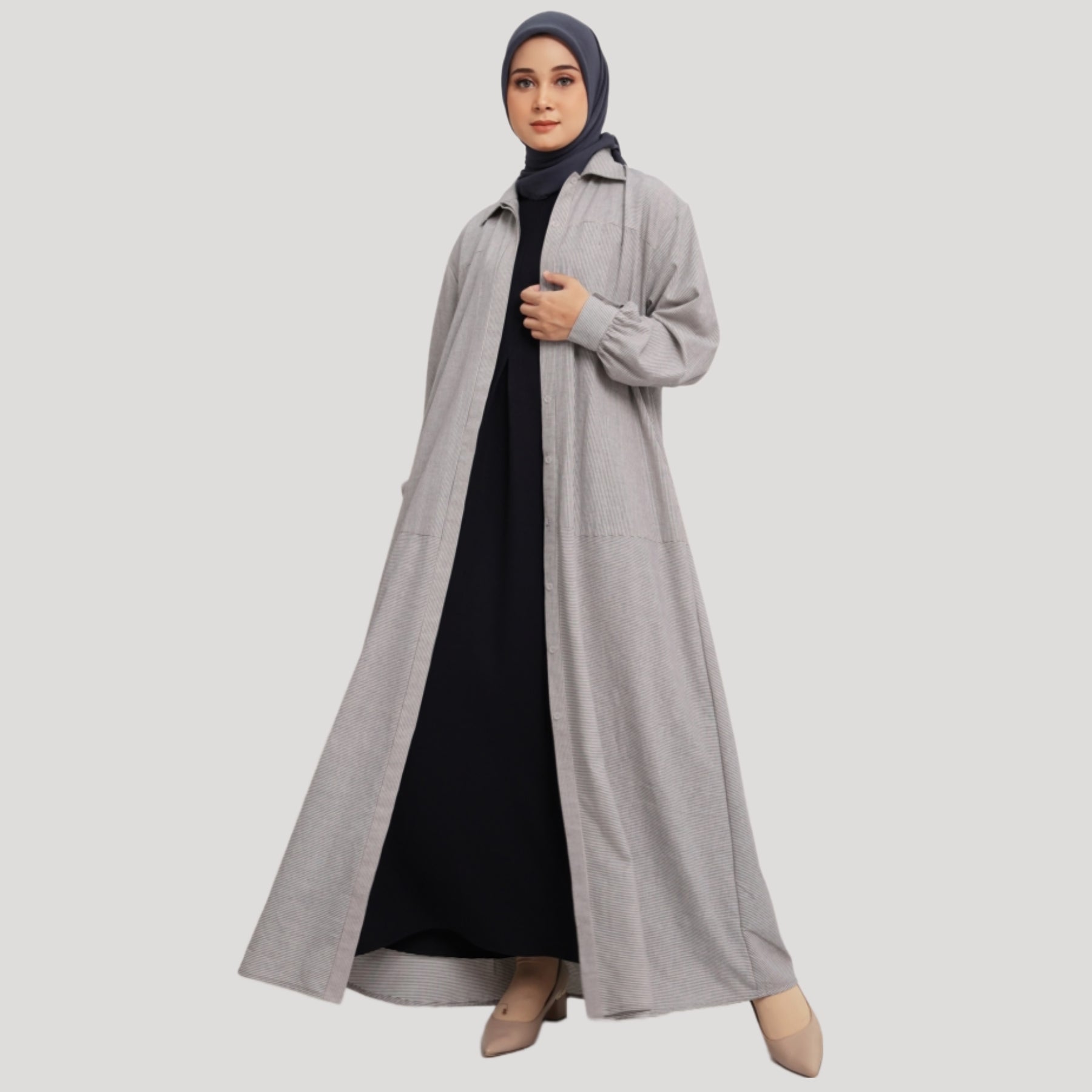 Elzatta Gamis Katun Stripe - Grey