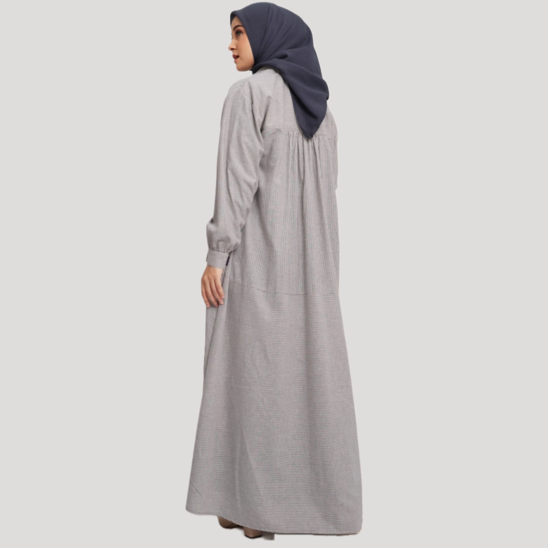 Elzatta Gamis Katun Stripe - Grey