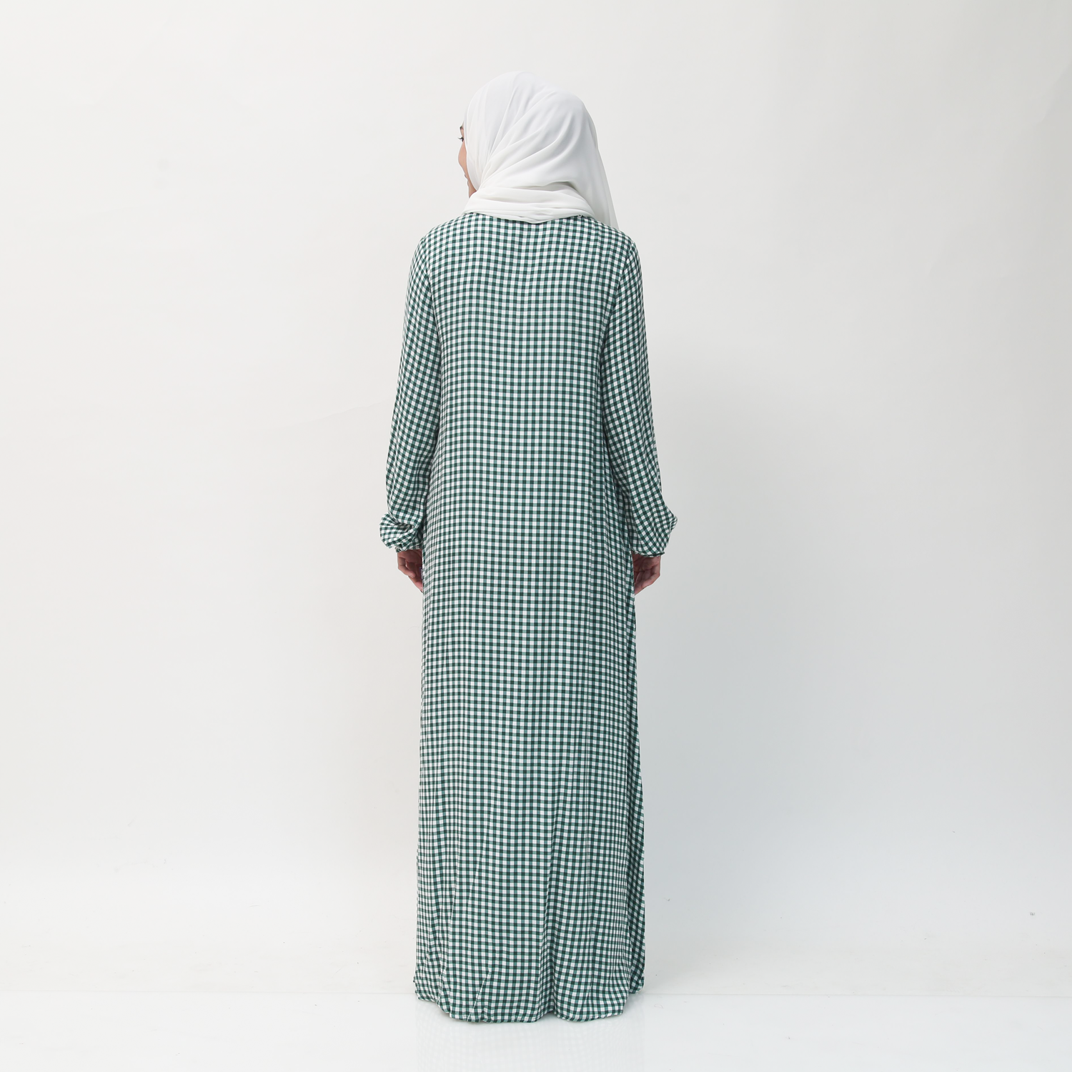 Gamis Manset Frills Rayon Gingham - Hijau