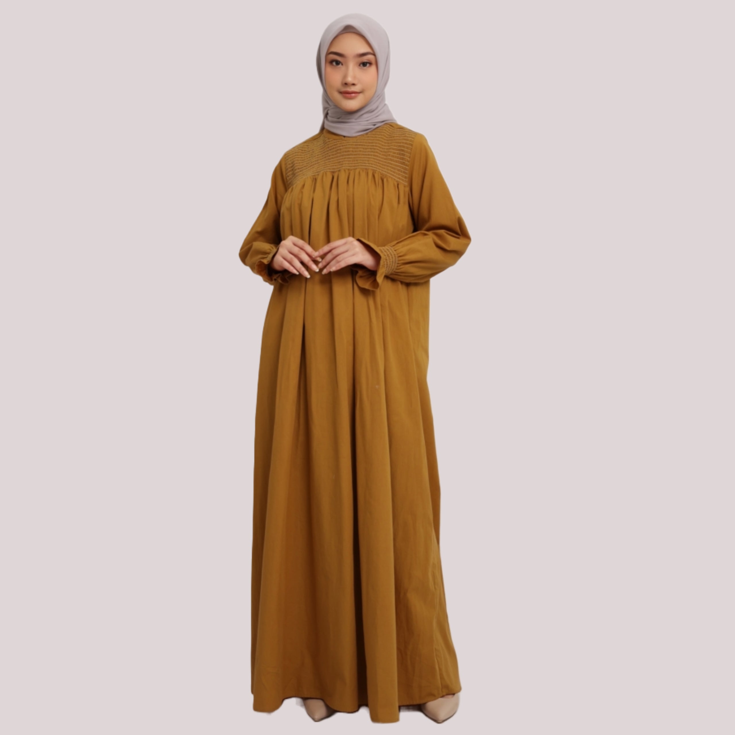 Elzatta Gamis Katun Smock - Mustard