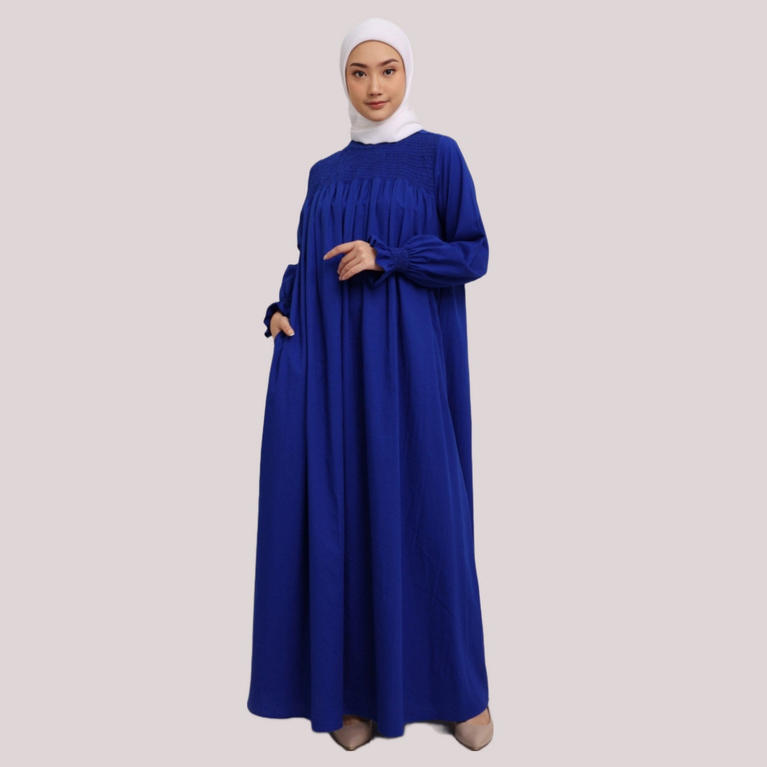 Elzatta Gamis Katun Smock - Royal Blue