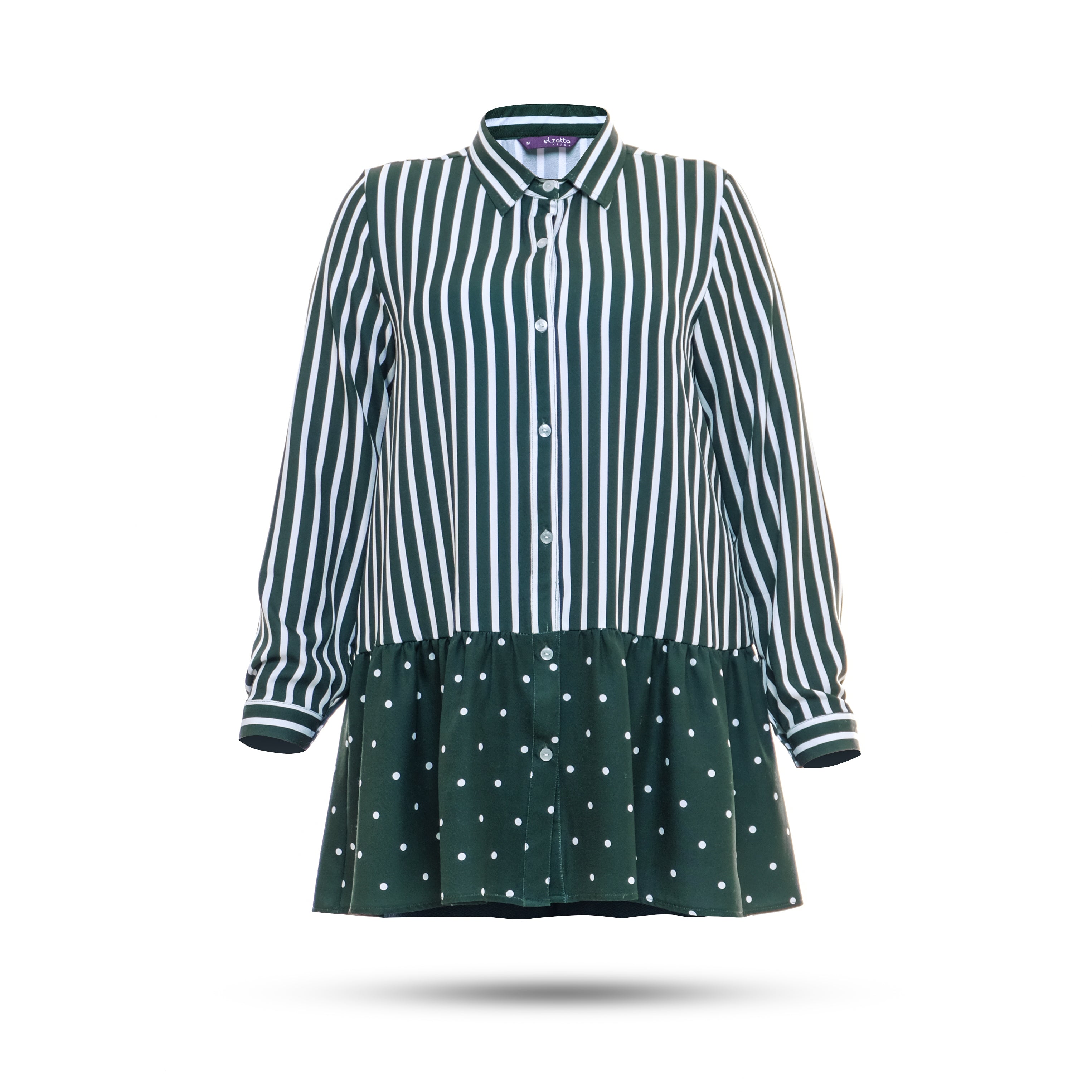 Elzatta Tunik Rayon Print Stripe Mix Polka - Hijau