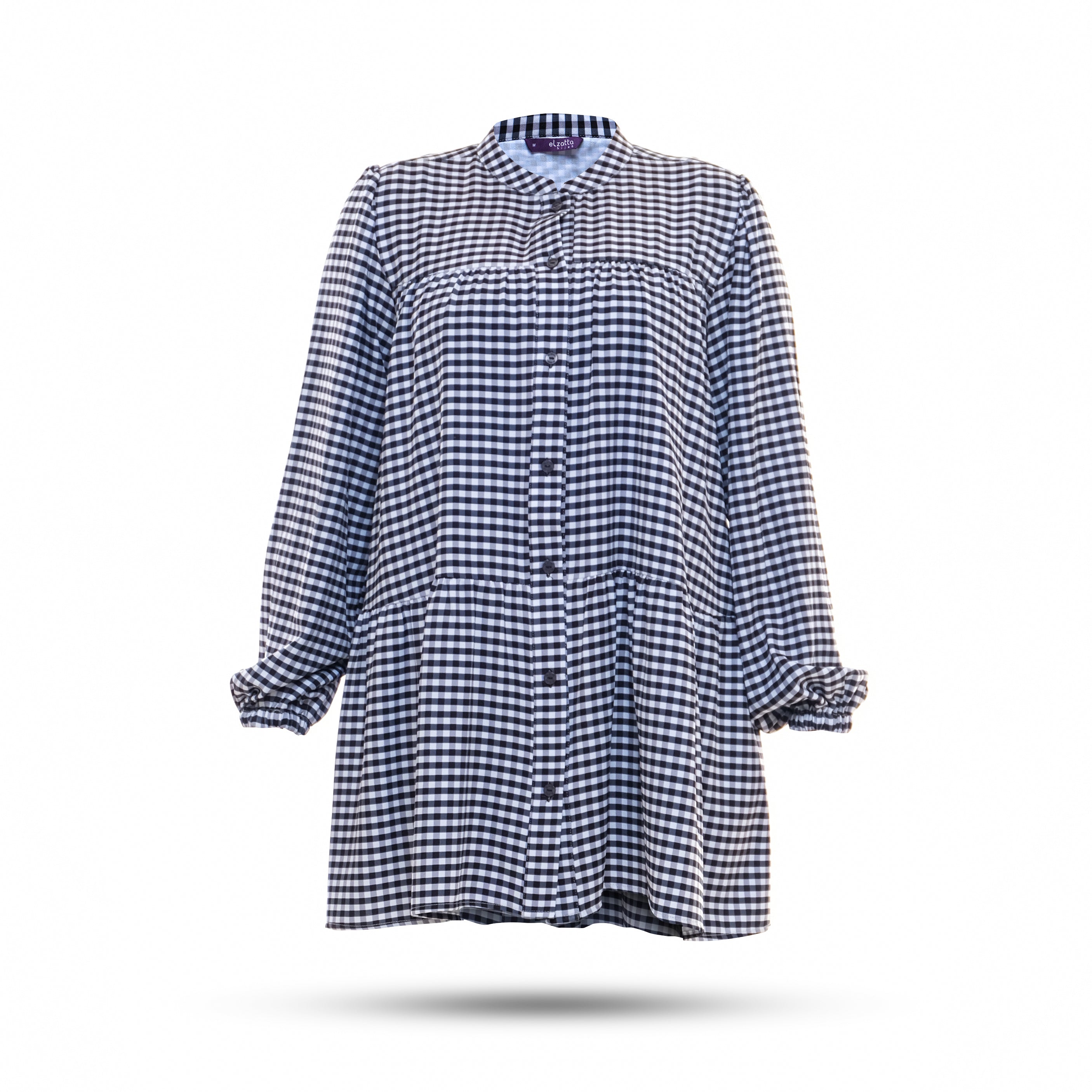 Elzatta Tunik Print Rayon Gingham - Hitam