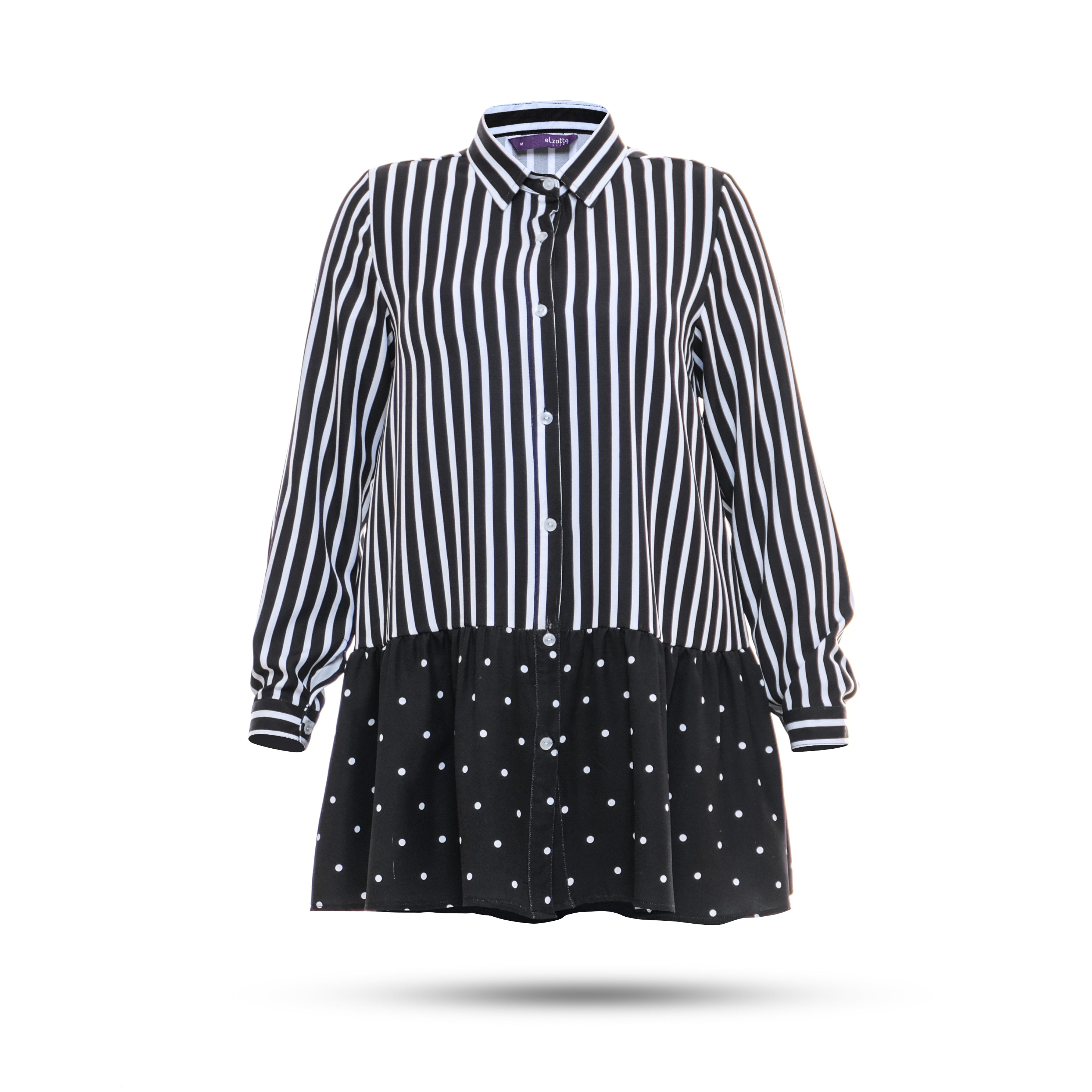 Elzatta Tunik Rayon Print Stripe Mix Polka - Hitam